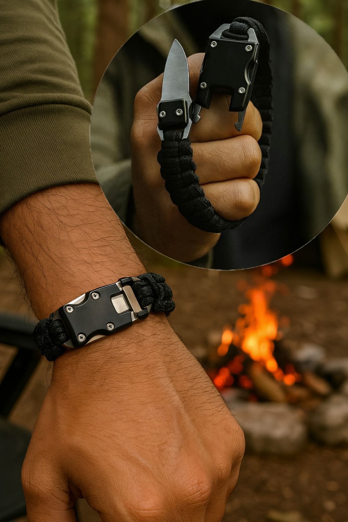 TrendÜrünlerim Avcı Paracord Bilekliik Paslanmaz Gizli Çelik Çakı Bıçak