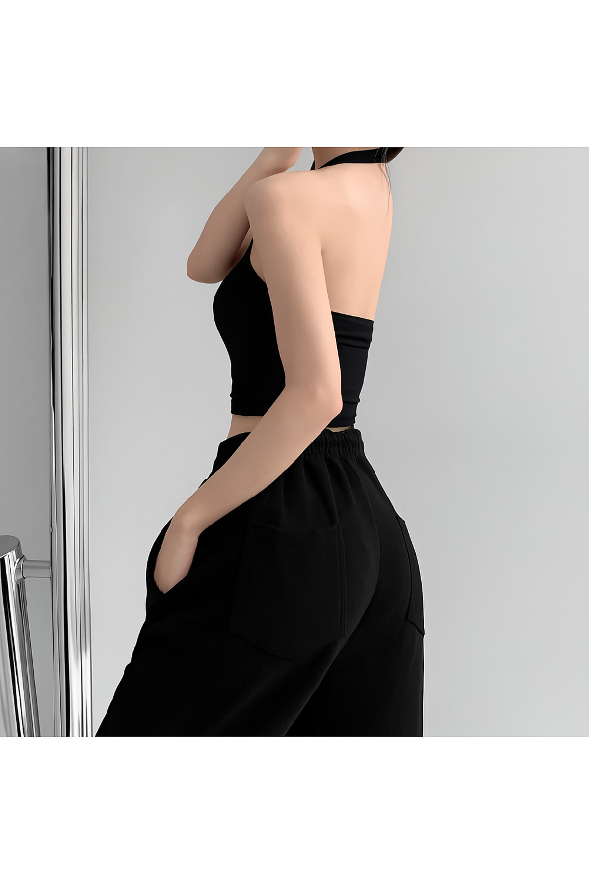 ÖZ PAMUK  Kadın Çapraz Kolsuz 3 LÜ Adet Fitilli Crop Basıc Atlet Bluz - Görsel 2