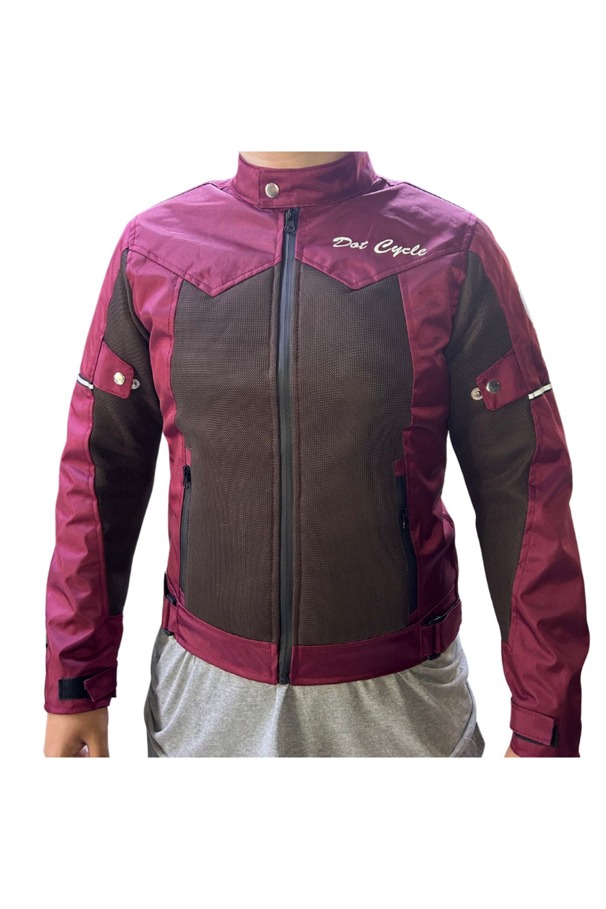 DOT CYCLE Yerli Üretim Motosiklet Yazlık Mont CE Onaylı Omuz Dirsek Koruması Soft Sırt Koruma BORDO