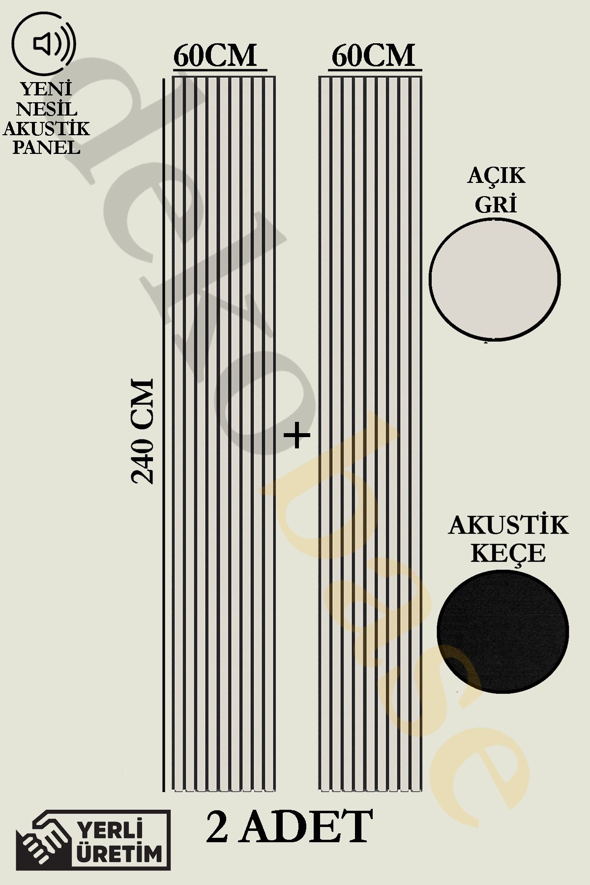 dekobase Açık Gri (2 ADET) 60x240cm Yeni Nesil Akustik Ahşap Duvar Paneli