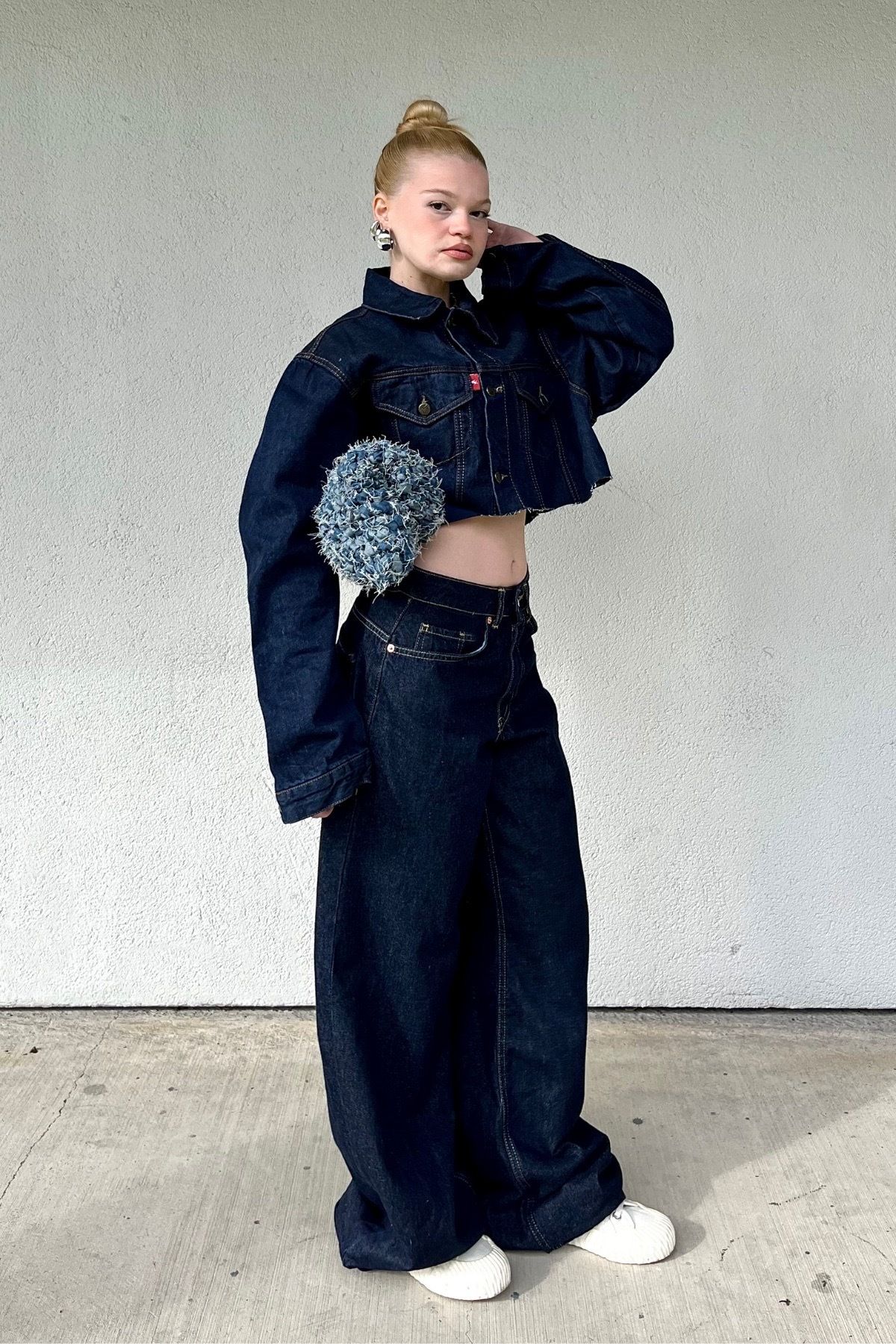 bases. Kadın Lacivert Baggy Jean