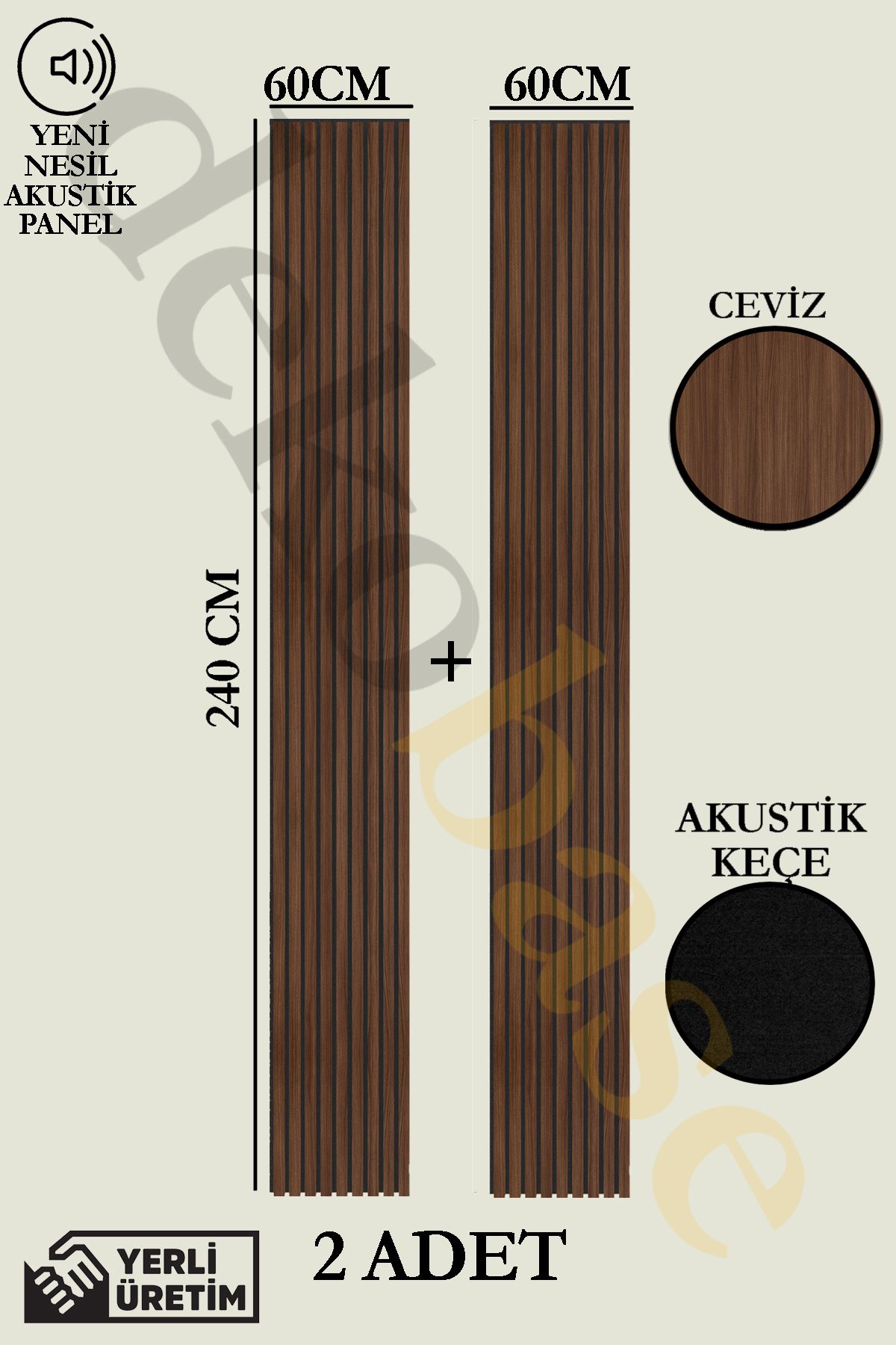 dekobase Ceviz (2 ADET) 60x240cm Yeni Nesil Akustik Ahşap Duvar Paneli