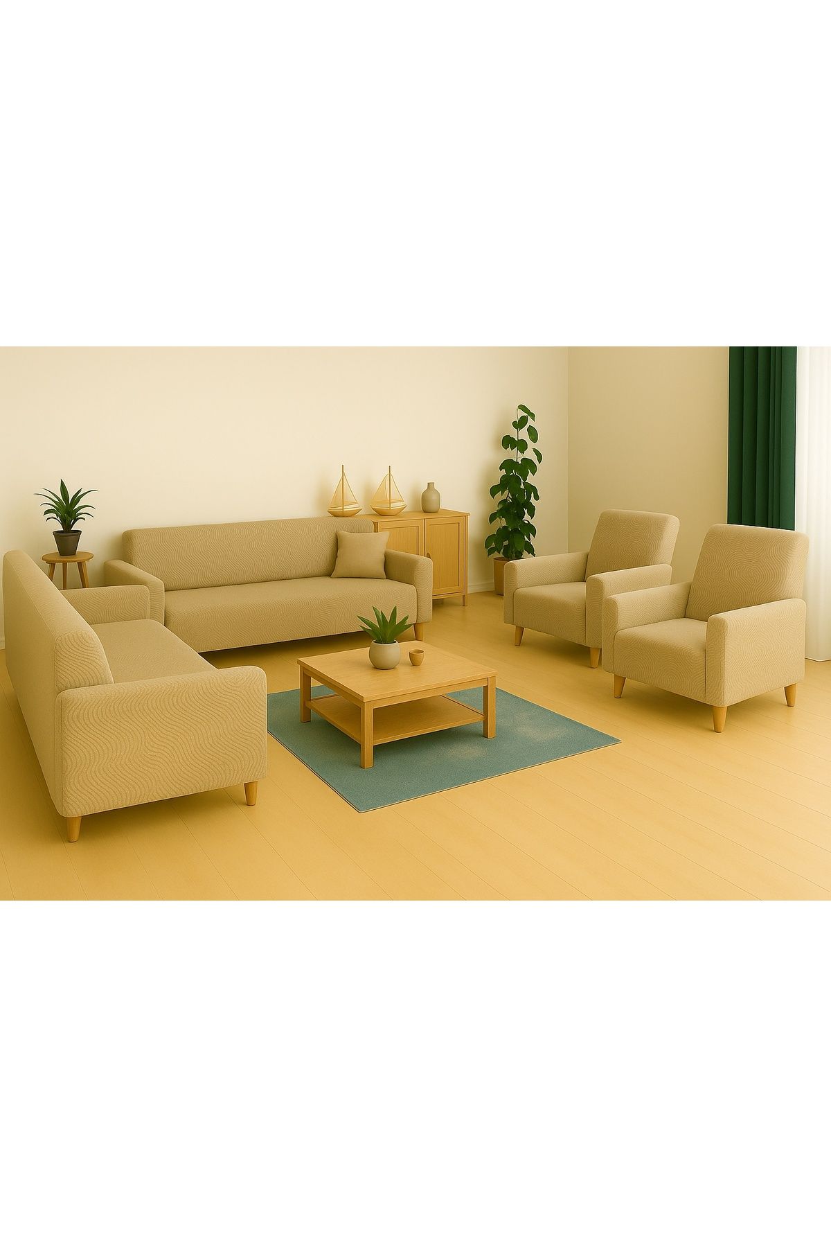 Özlü Home Maksi Çekyat Örtüsü, Kaymaz, Terletmez, Yakmaz, 3+3+1+1