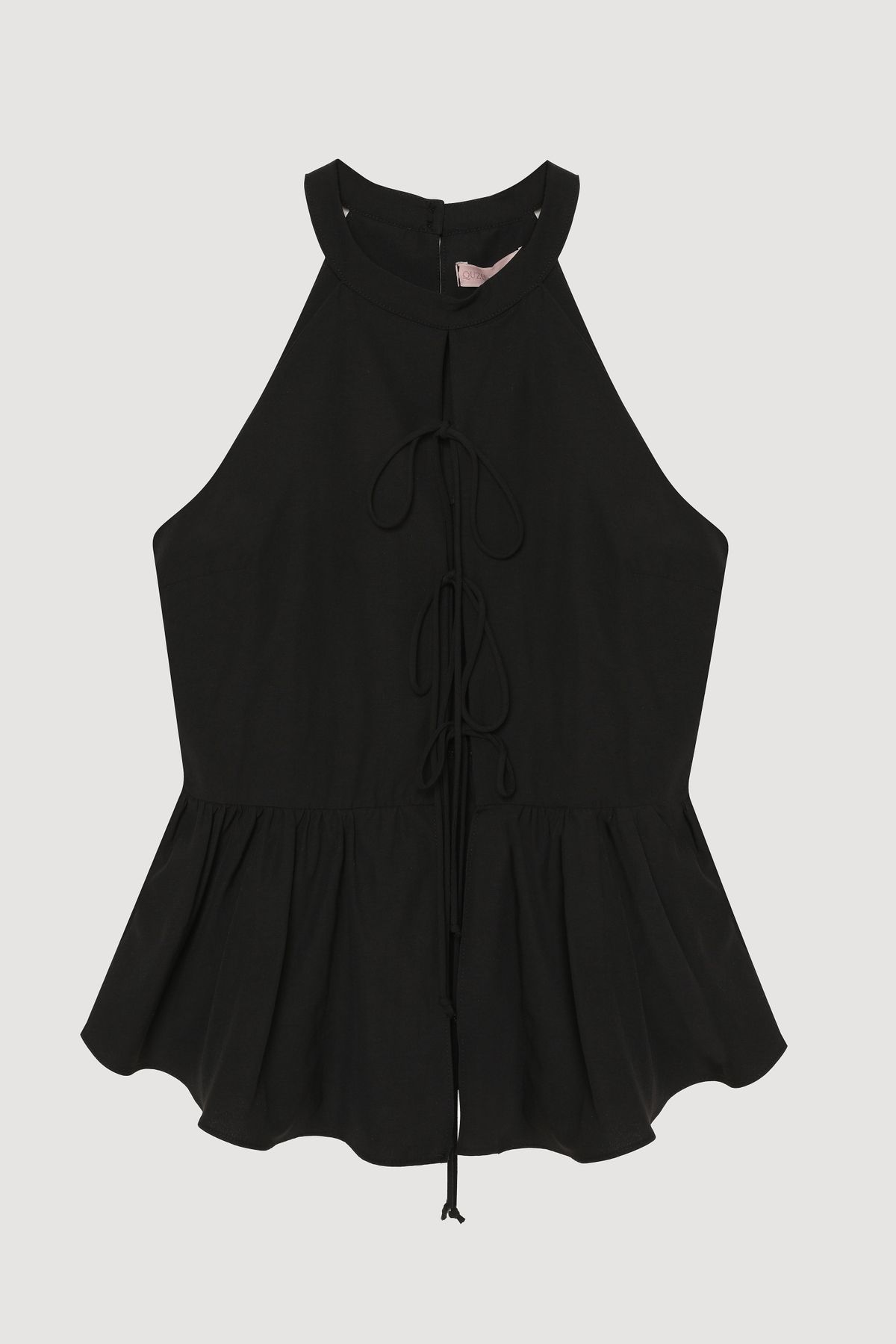 Quzu-Front Lace-Up Halter Neck Blouse Black 2