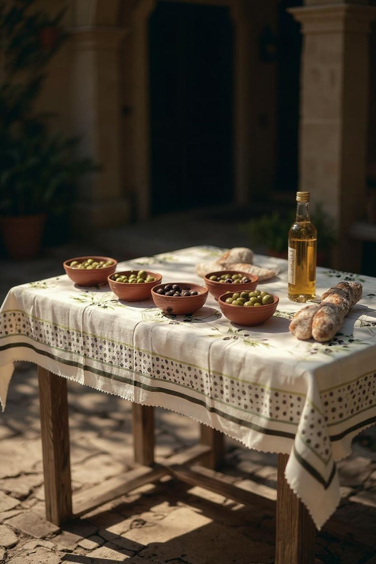 GMhome Zeytin Desenli Dertsiz Masa Örtüsü 110x150 cm – Leke Tutmaz Yazlık Sofra Örtüsü