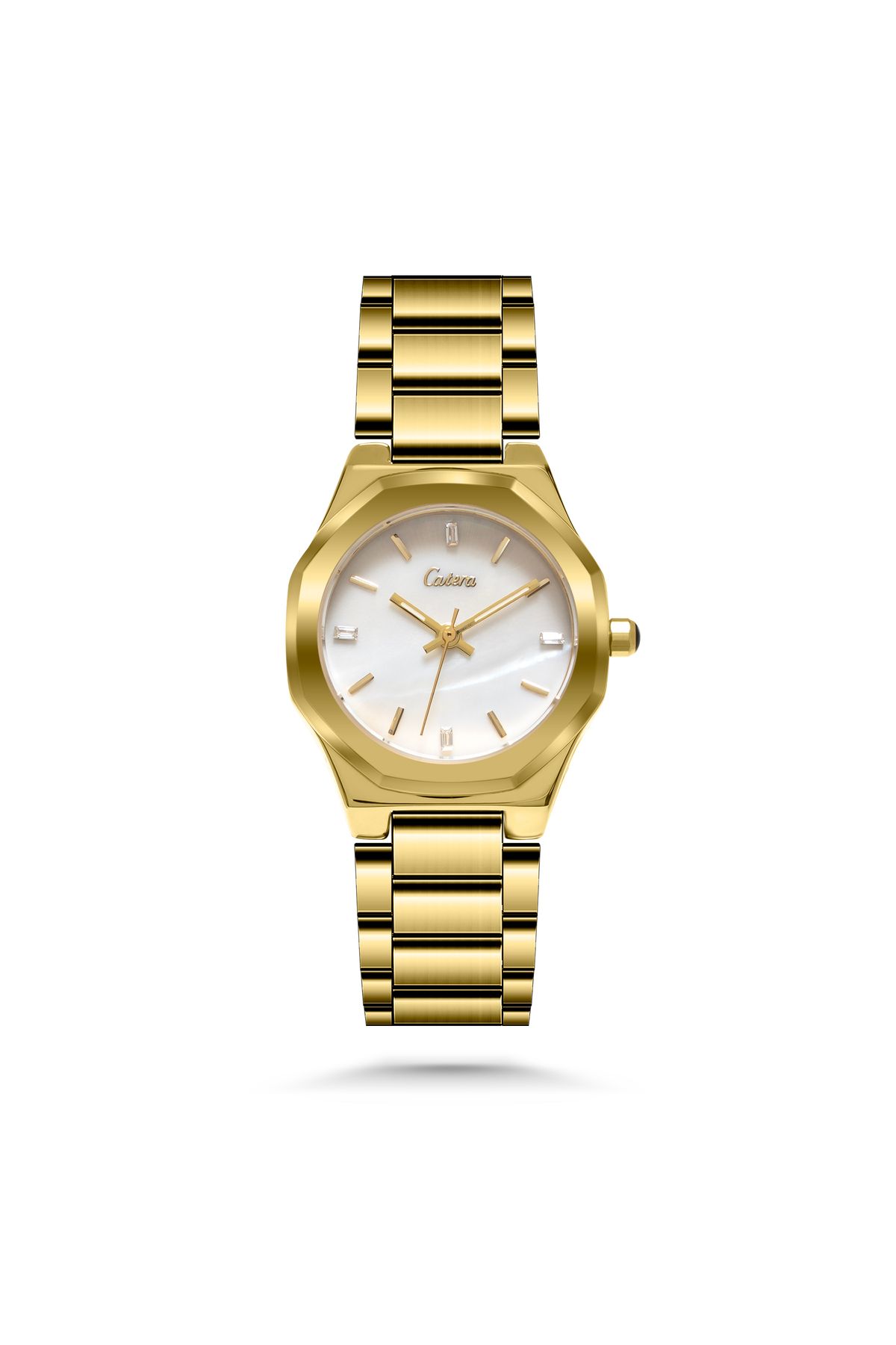 catera-Women's watch with a gold-colored steel strap and a white dial 1