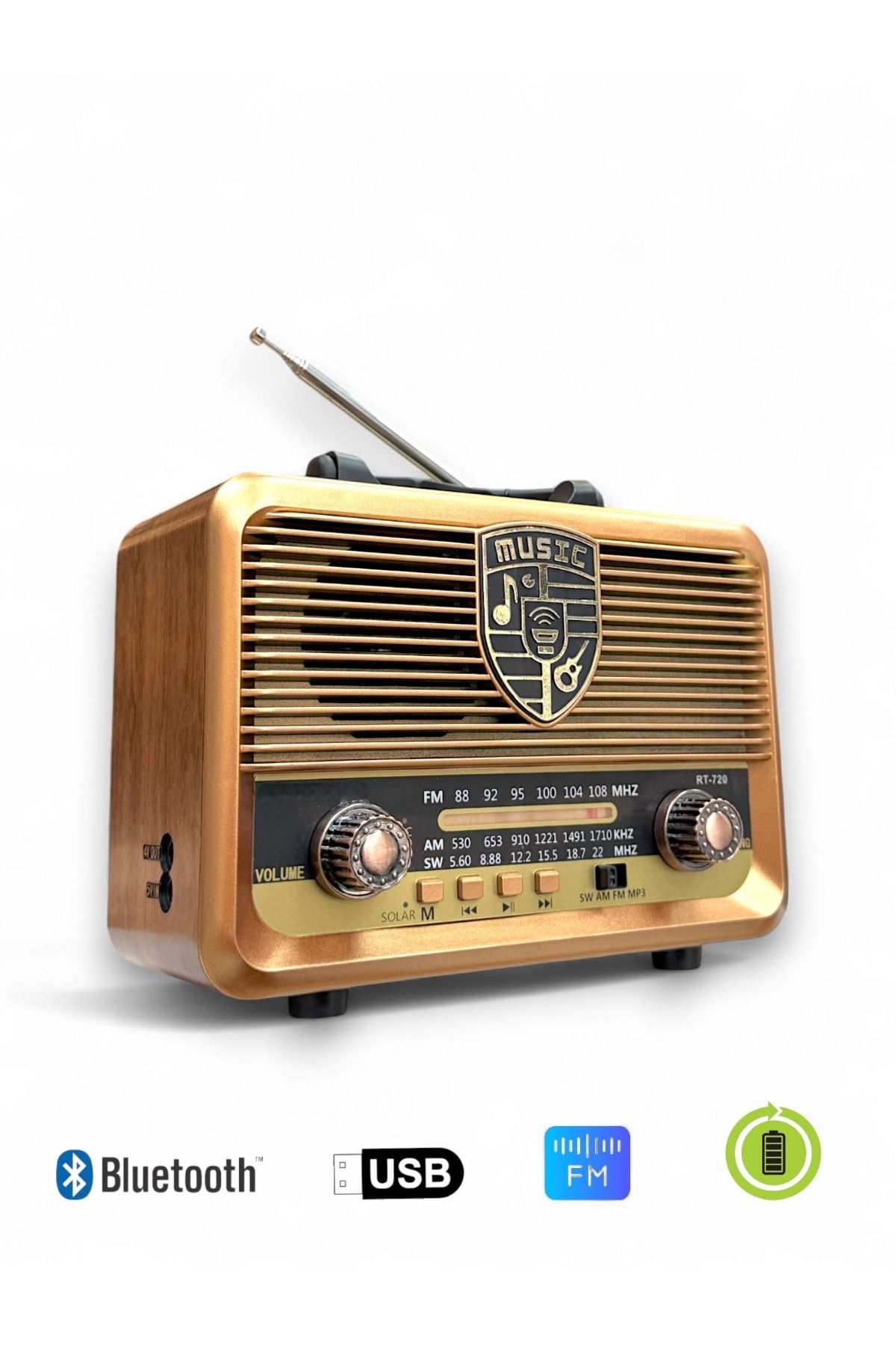 ROYALTREND Eskitme Panelli Nostaljik Radyo,bluetooth Özellikli Nostalji Radyo