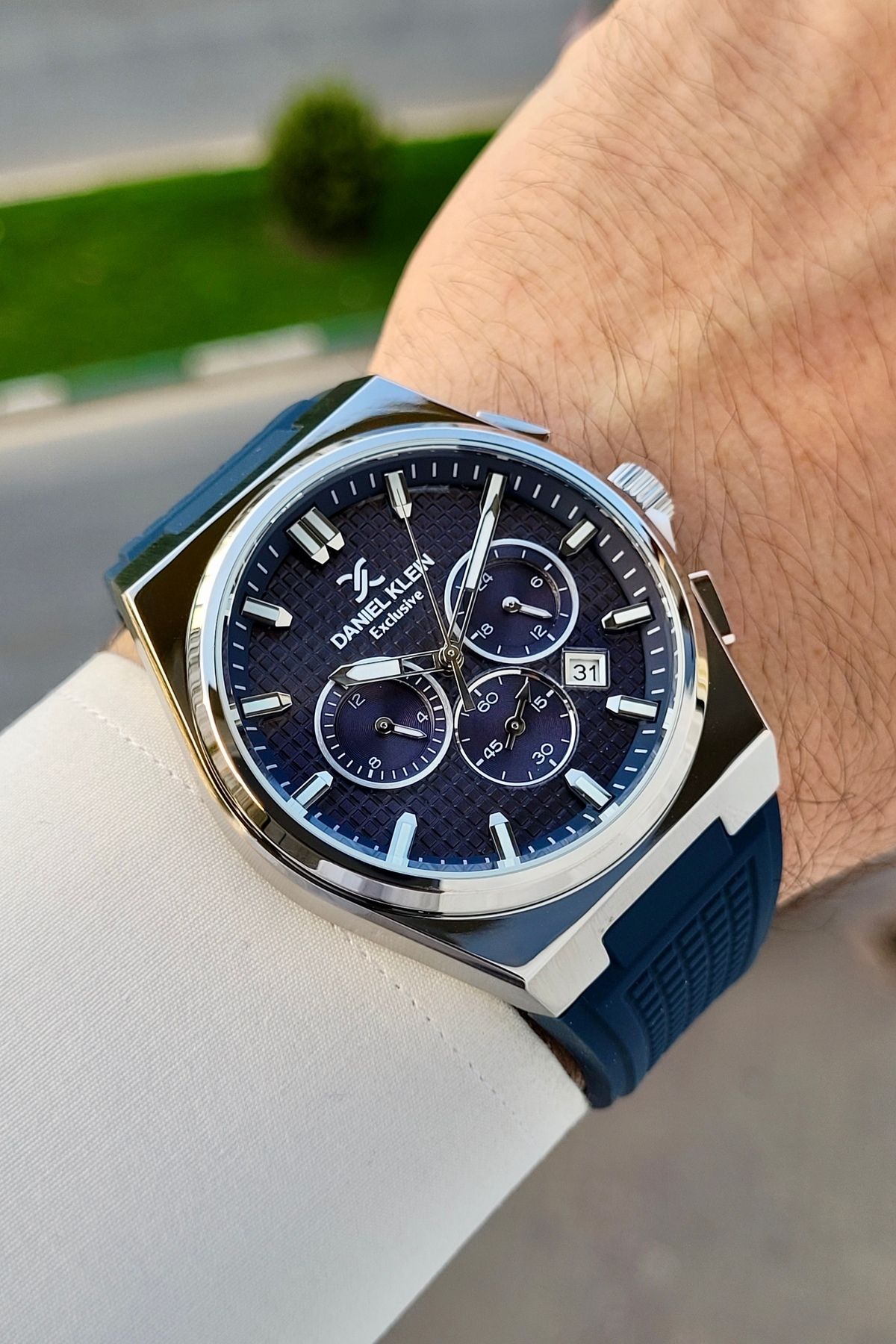 Daniel Klein Kasası Gri Kordonu Lacivert Renk Ayarlanabilir Kordonlu 44 Mm Fonksiyonel Erkek Kol Saati