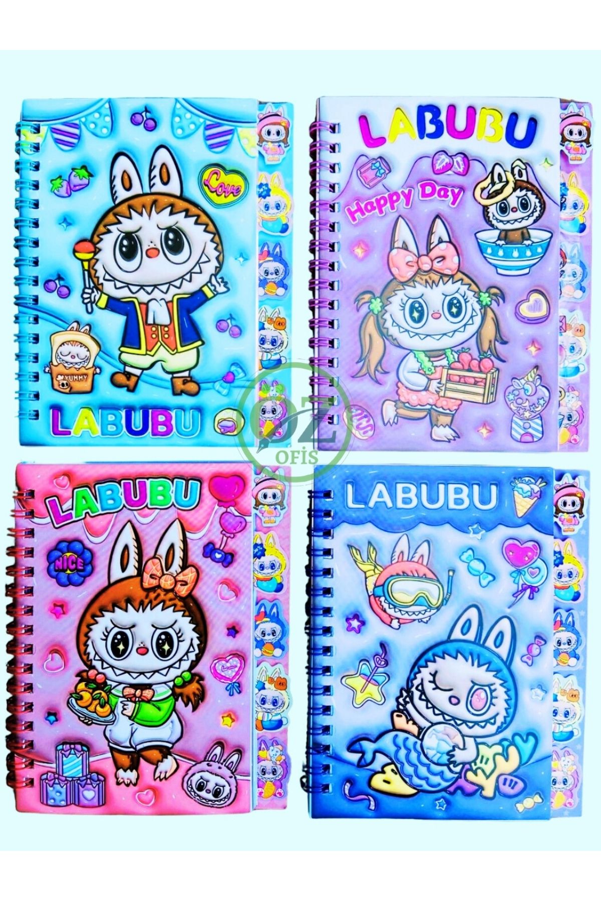 ÖZ OFİS Labubu Kawai Sticker Defter Seti 16 Sayfa Şeffaf ve Opak Sticker Su Geçirmez