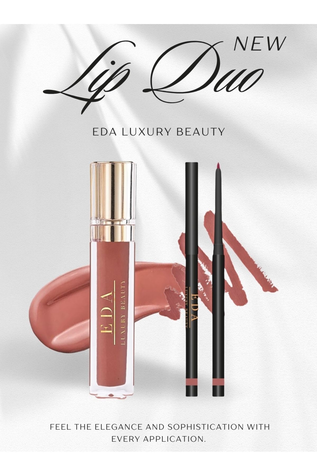 EDA LUXURY BEAUTY 2'li Özel Nude Kahve Pembe Dudak Parlatıcısı ve Dudak Kalemi Lüks Parlak Işıltılı Vegan Lip Duo Set