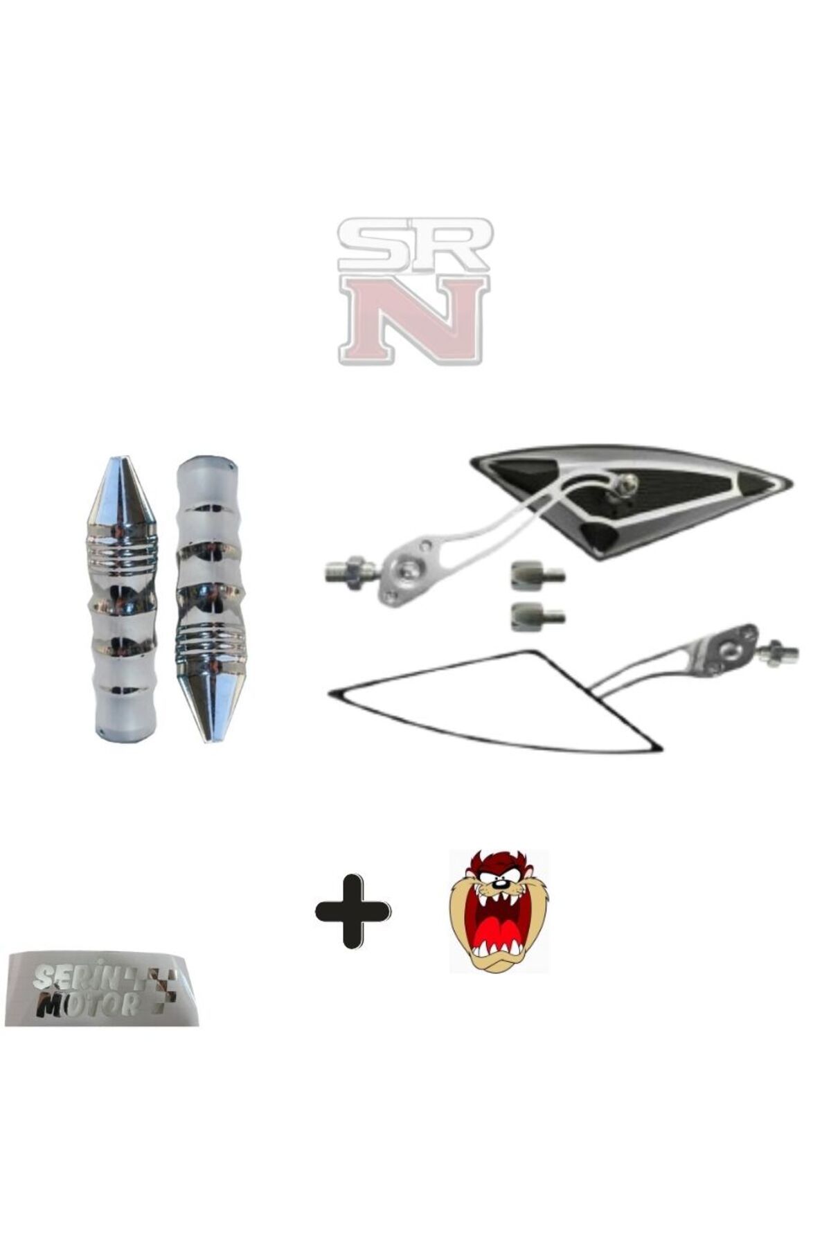 GMS Cg Cup Scooter Yarasa Üçgen Gri Ayna 8mm 10mm Modifiye Sivri Elcik Seti Tzmanya Sticker Srn