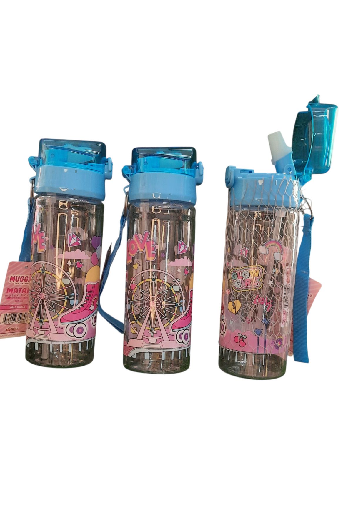 suluk plastik 500 ml Suluk , Matara Pipetli Kilitli Ve Askılı Mavi