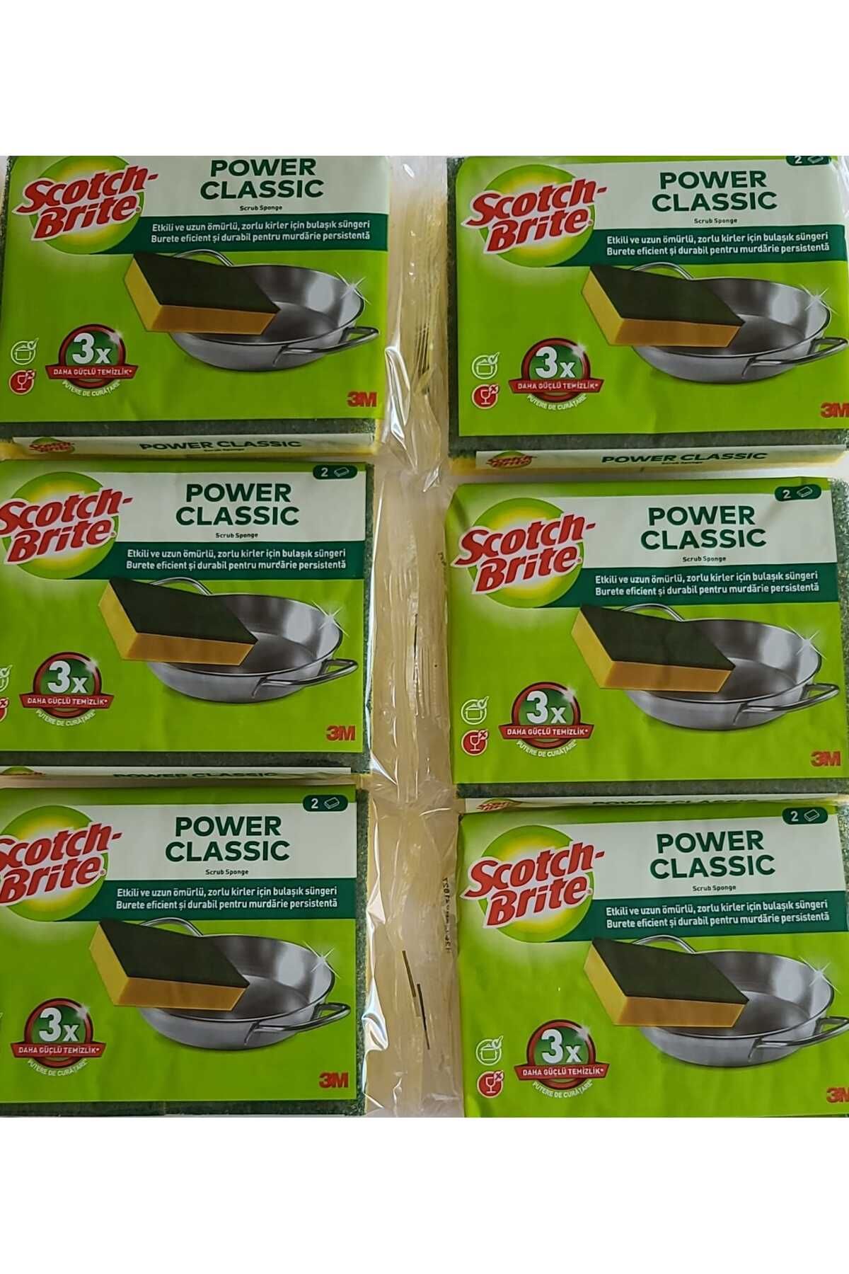 Scotch Brite Power Classic Bulaşık Süngeri Yeşil 2'li Oluksuz Düz Klasik X 6 Paket ( 12 Sünger)