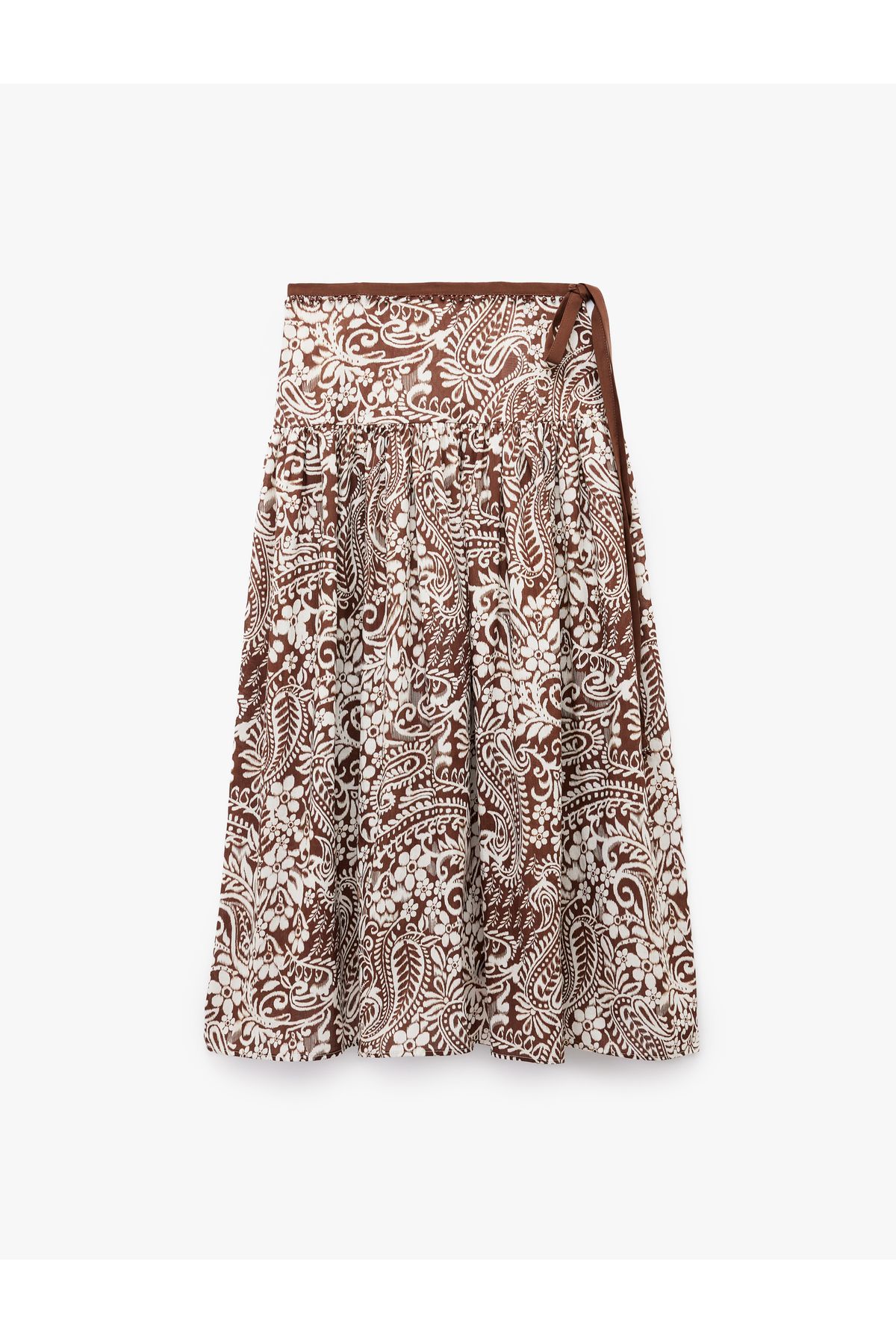 Koton-Cotton Ethnic Patterned Pleated Binding Detail Beaded Midi Length Flared Skirt 3
