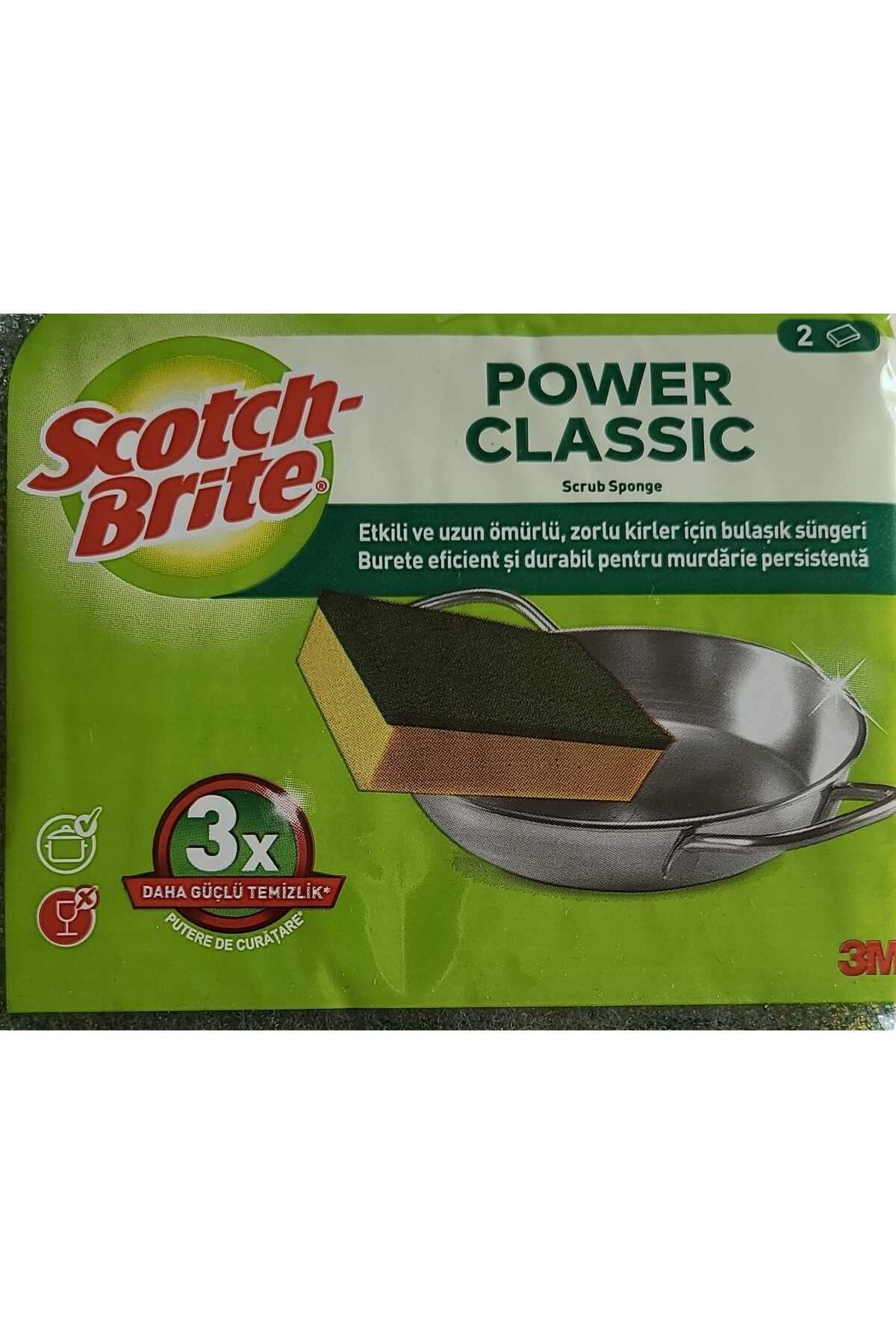 Scotch Brite Power Classic Bulaşık Süngeri Yeşil 2'li OLUKSUZ Düz Klasik X 4 Paket ( 8 Sünger)