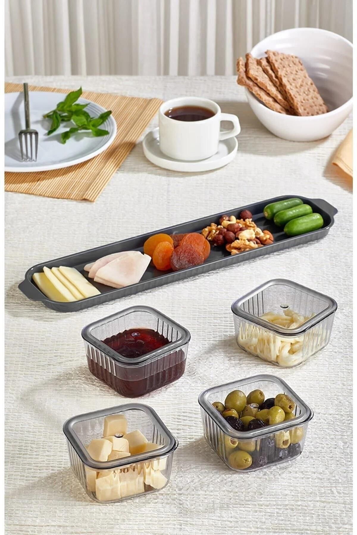 ORSA HOME-Luxury Breakfast Set with Long 4 Compartments, Lid and Tray, Modern Presentation Set and Storage Container 3