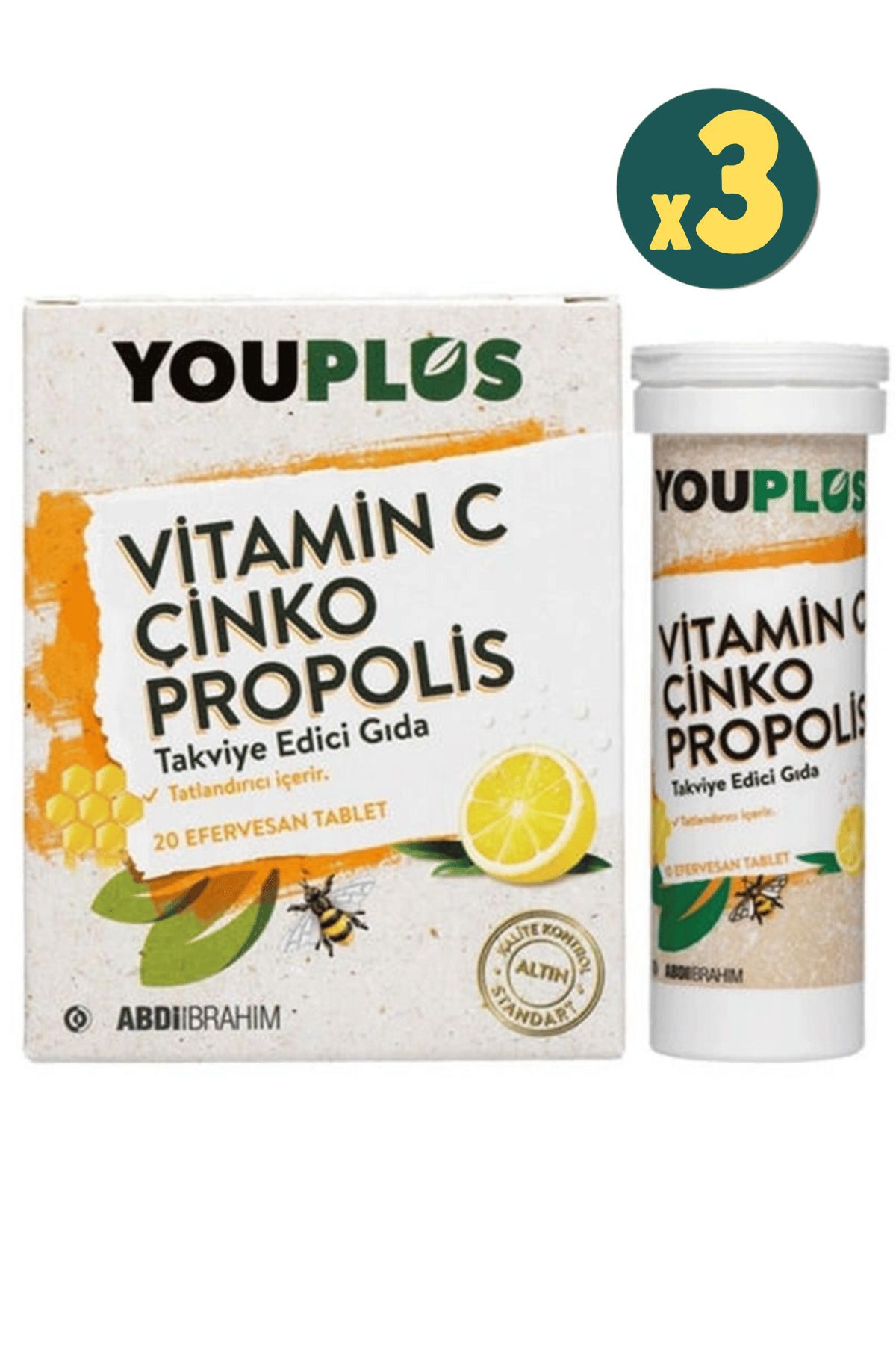 AKSU Youplus Vitamin C Çinko Propolis 20 Efervesan Tablet 3 Adet