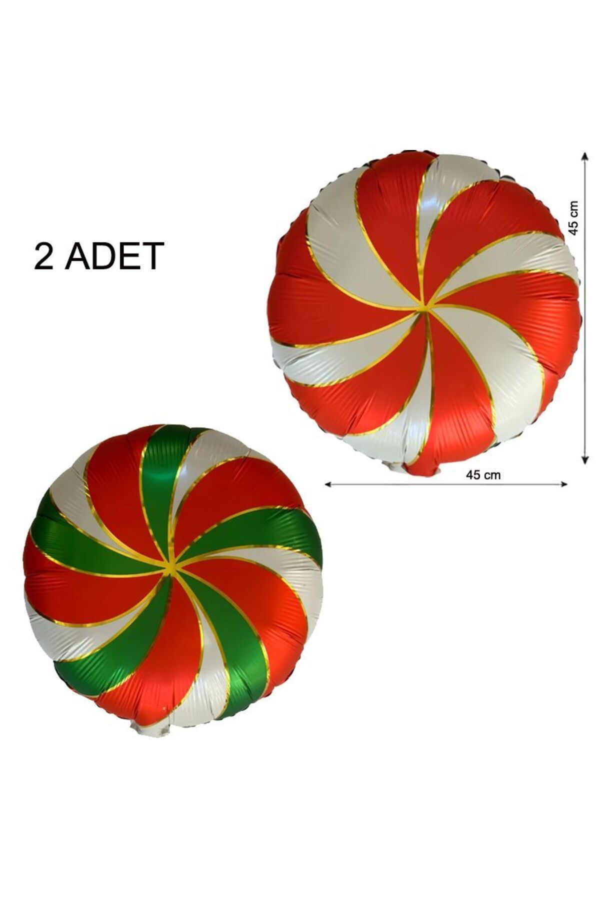 partidolu Kırmızı Beyaz Yeşil Beyaz Renk Yılbaşı Şekerleri Şekilli Folyo Balon 45 Cm 2 Adet Retro