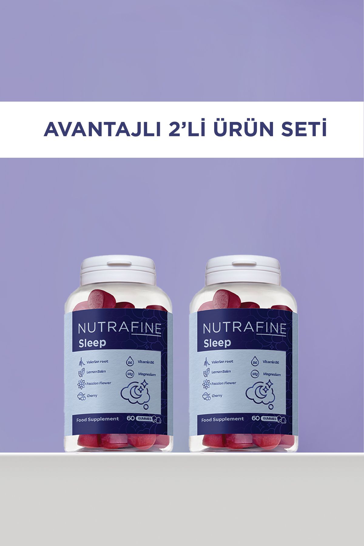 Nutrafine 2'li Sleep Gummy, Uyku Döngüsüne Yardımcı Gummies, Doğal Uyku Desteği, Vitamin B6, Magnezyum