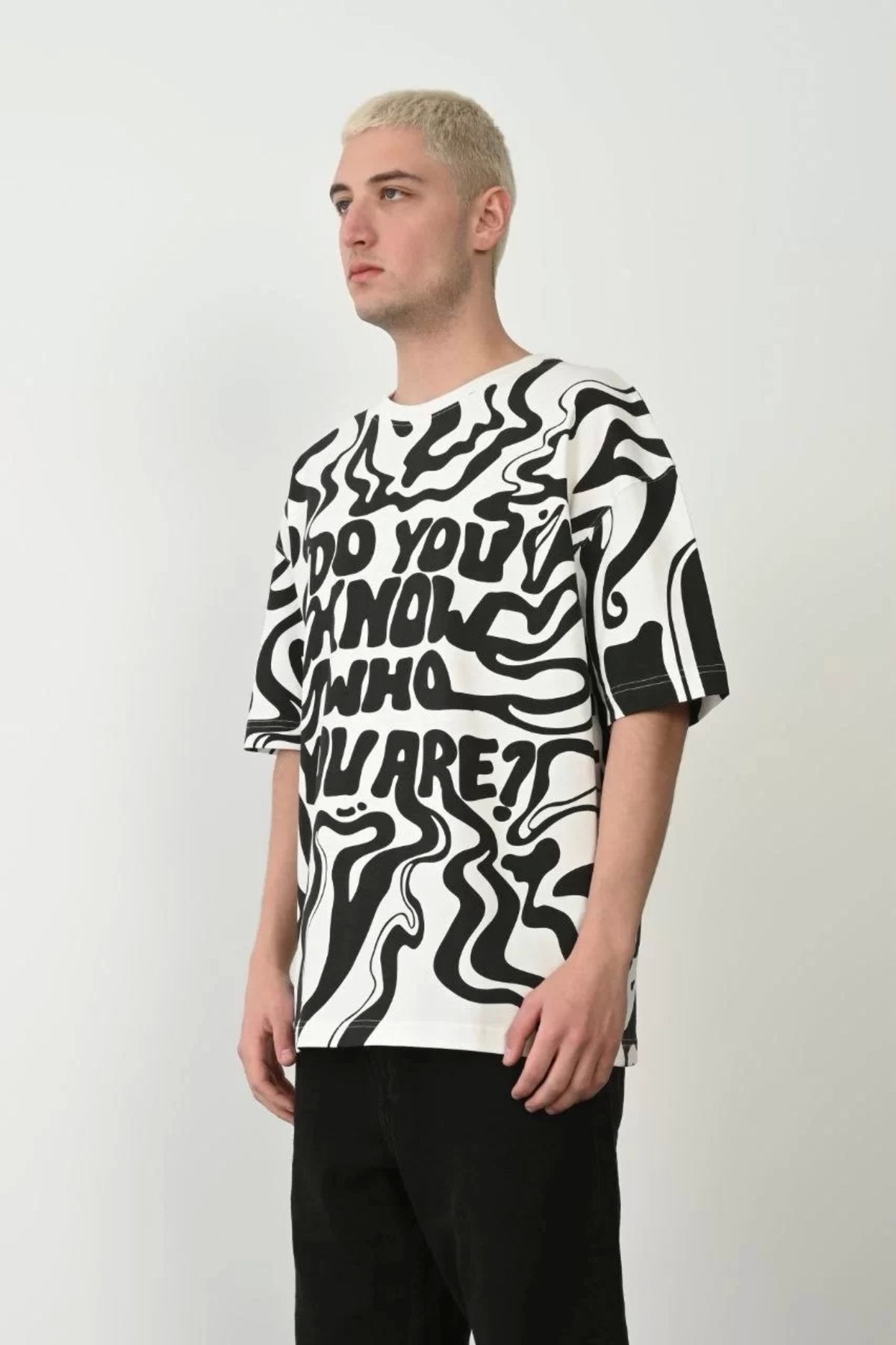 MODA CS Unisex Baskılı Bisiklet Yaka Oversize T-Shirt - Beyaz