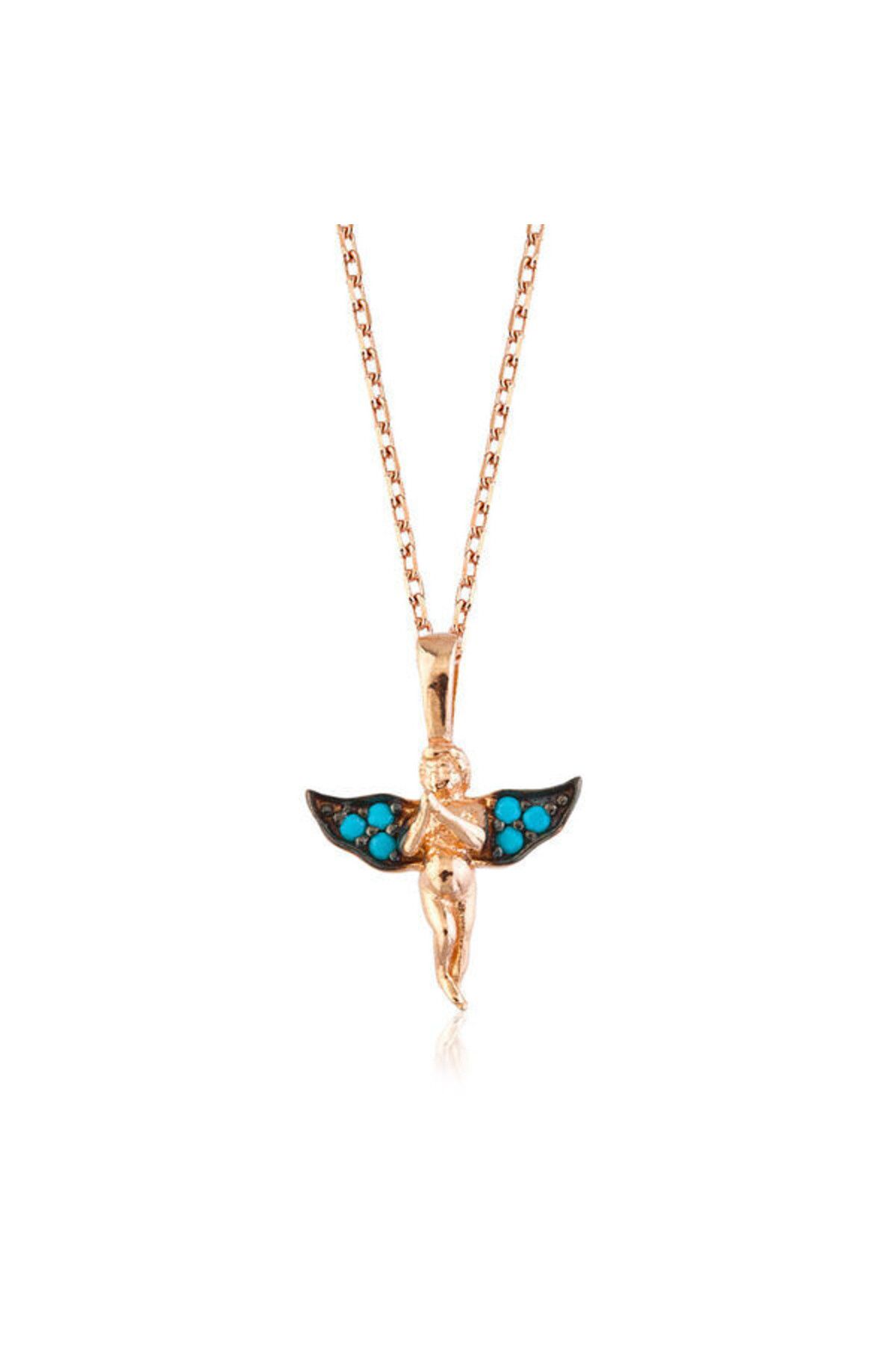 shop Firuze Taşlı Melek Melek Kanatlı 925 Ayar Gümüş Kolye
