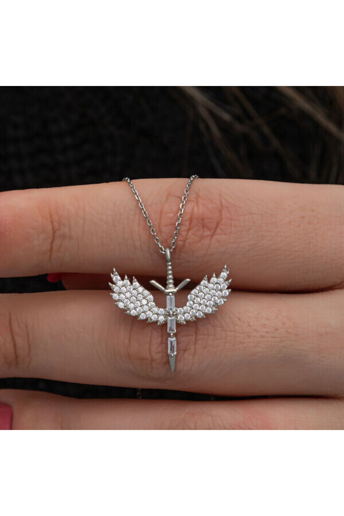 shop KanatlıMelek Taşlı Mikail 925 Ayar Gümüş Kolye