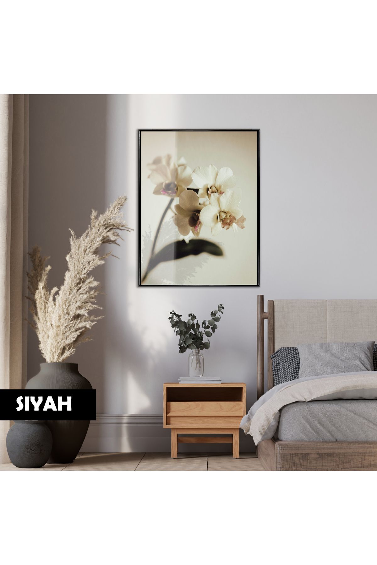 Harikabirev HARİKABİREV|BEYAZ ORKİDE ÇİÇEK MODELİ (ORCHID) |ÇERÇEVELİ TEMPERLİ CAM TABLO TEKLİ DİKEY