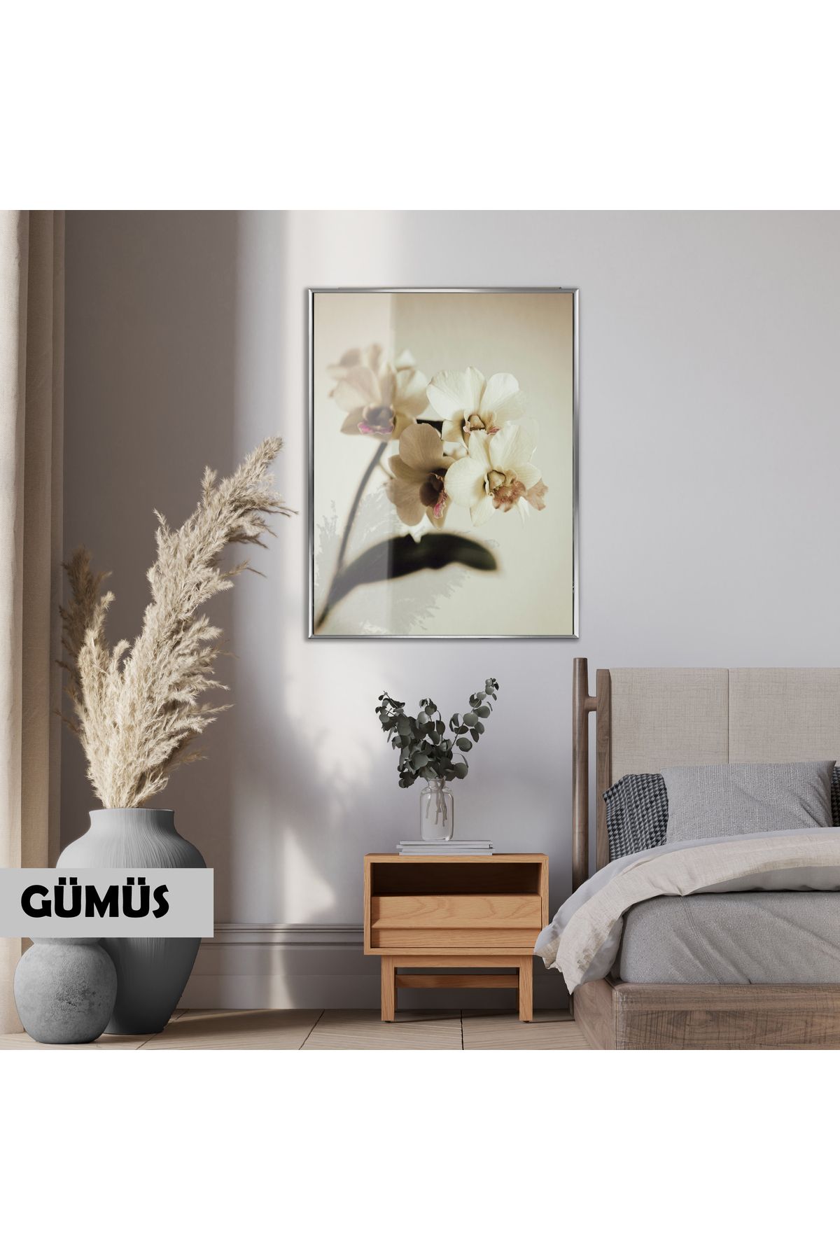 Harikabirev HARİKABİREV|BEYAZ ORKİDE ÇİÇEK MODELİ (ORCHID) |ÇERÇEVELİ TEMPERLİ CAM TABLO TEKLİ DİKEY