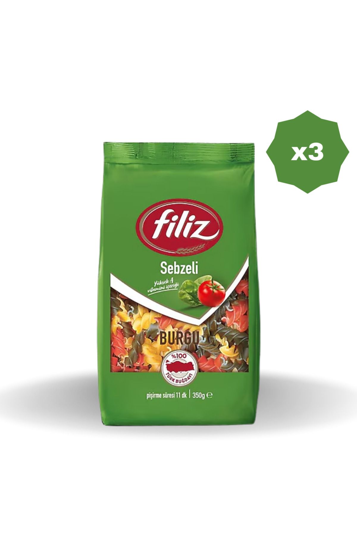 FİLİZ SEBZELİ BURGU MAKARNA 500 GR - (3 ADET)