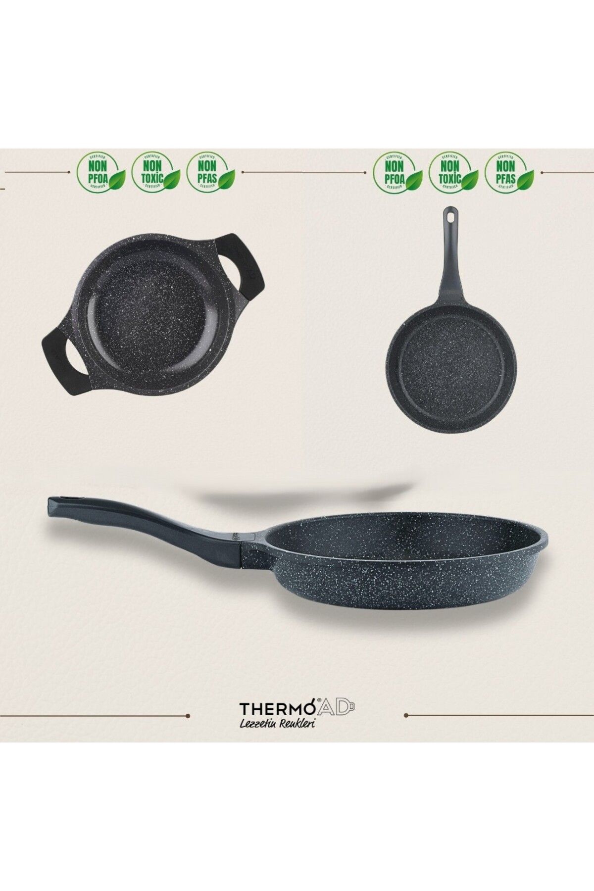 ThermoAD | 26 cm Tava - 20 cm Tava - 20 cm Sahan Set | Gri
