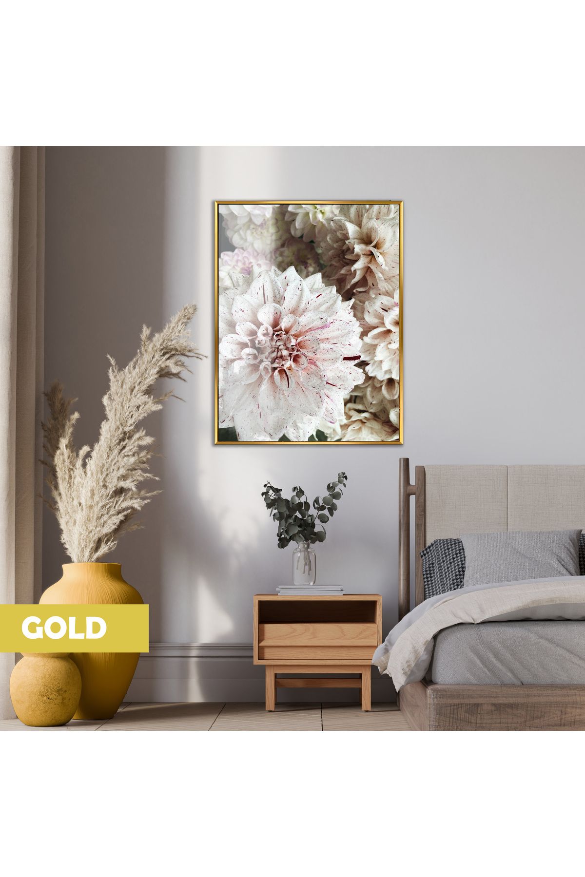Harikabirev HARİKABİREV|YILDIZ ÇİÇEĞİ BOTANİK MODEL(DAHLIA) |ÇERÇEVELİ TEMPERLİ CAM TABLO TEKLİ DİKEY