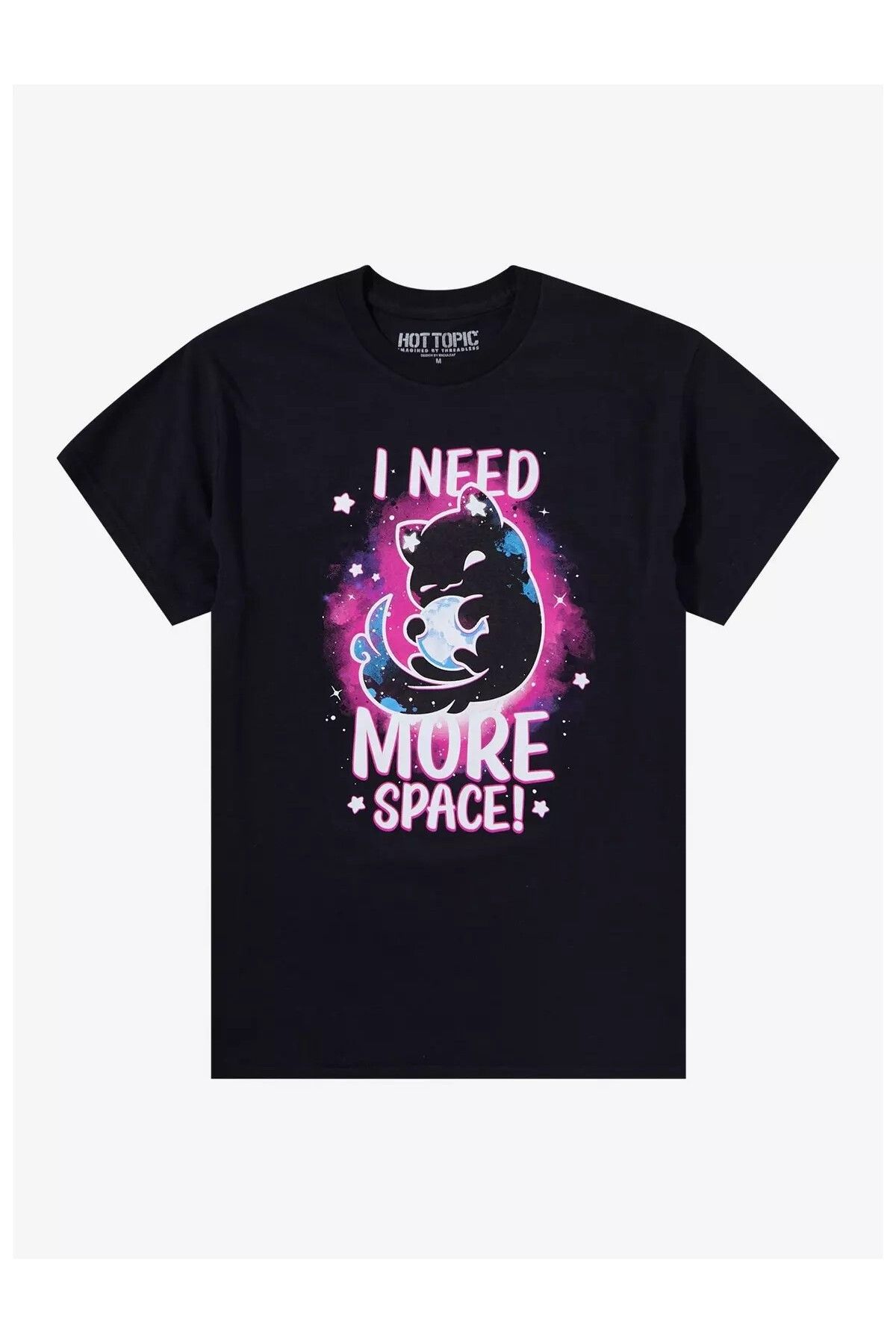 DEEFWEAR Siyah I Need More Space Cat Ön Baskılı Unisex Oversize Tshirt