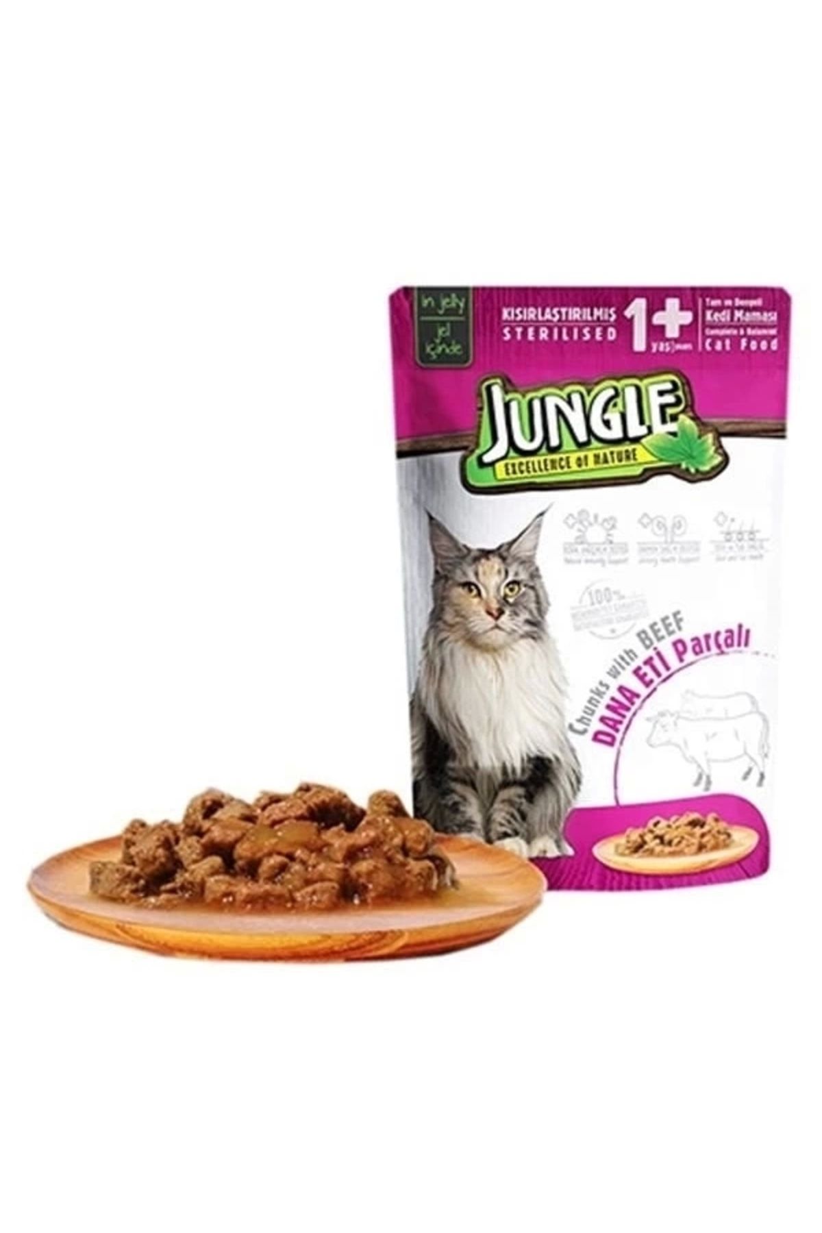 thebestnzm Jungle Biftekli Pouch Yetişkin Kısırlaştırılmış Konserve Kedi Maması 85 Gr