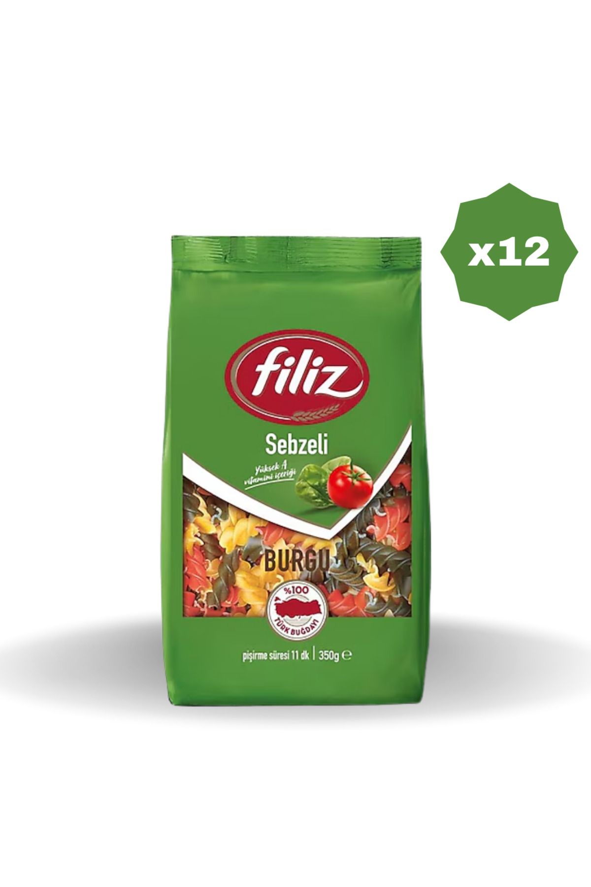 FİLİZ SEBZELİ BURGU MAKARNA 500 GR - (12 ADET)