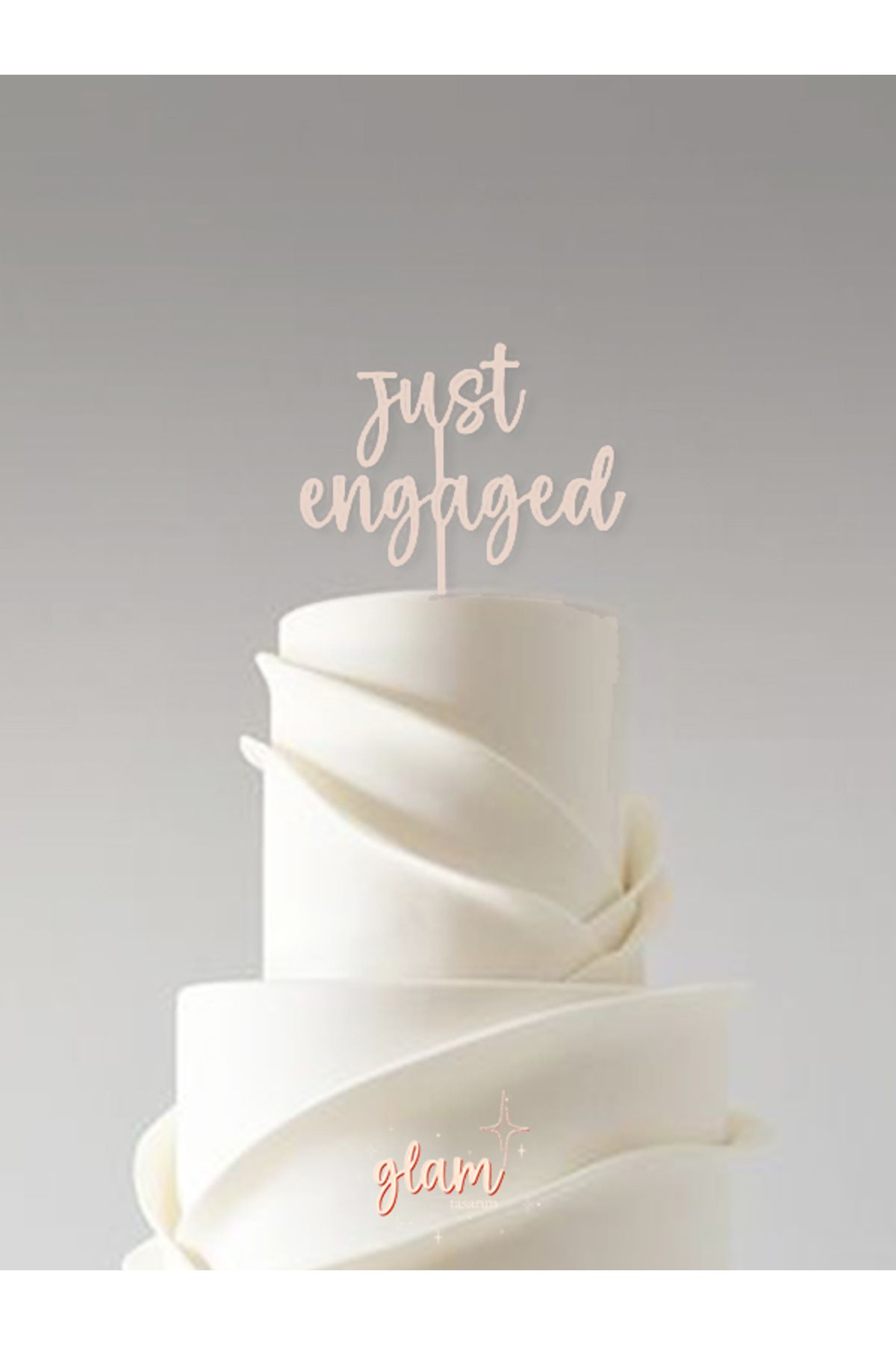 GLAM DEKORASYON Krem Just Engaged Tekli Büyük Minimal Modern Tarz Söz Nişan Pasta Kürdanı Kek ve Tatlı Süsleri