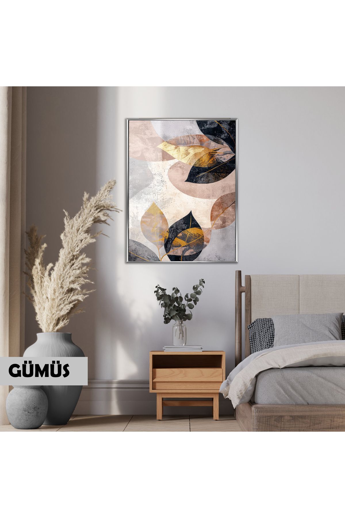 Harikabirev HARİKABİREV|SOFT SOYUT YAPRAK MODELİ (GOLD-BLACK) |ÇERÇEVELİ TEMPERLİ CAM TABLO TEKLİ DİKEY