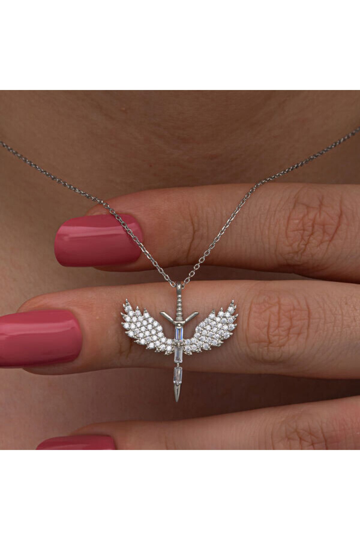shop Melek Kanatlı Taşlı Mikail 925 Ayar Gümüş Kolye