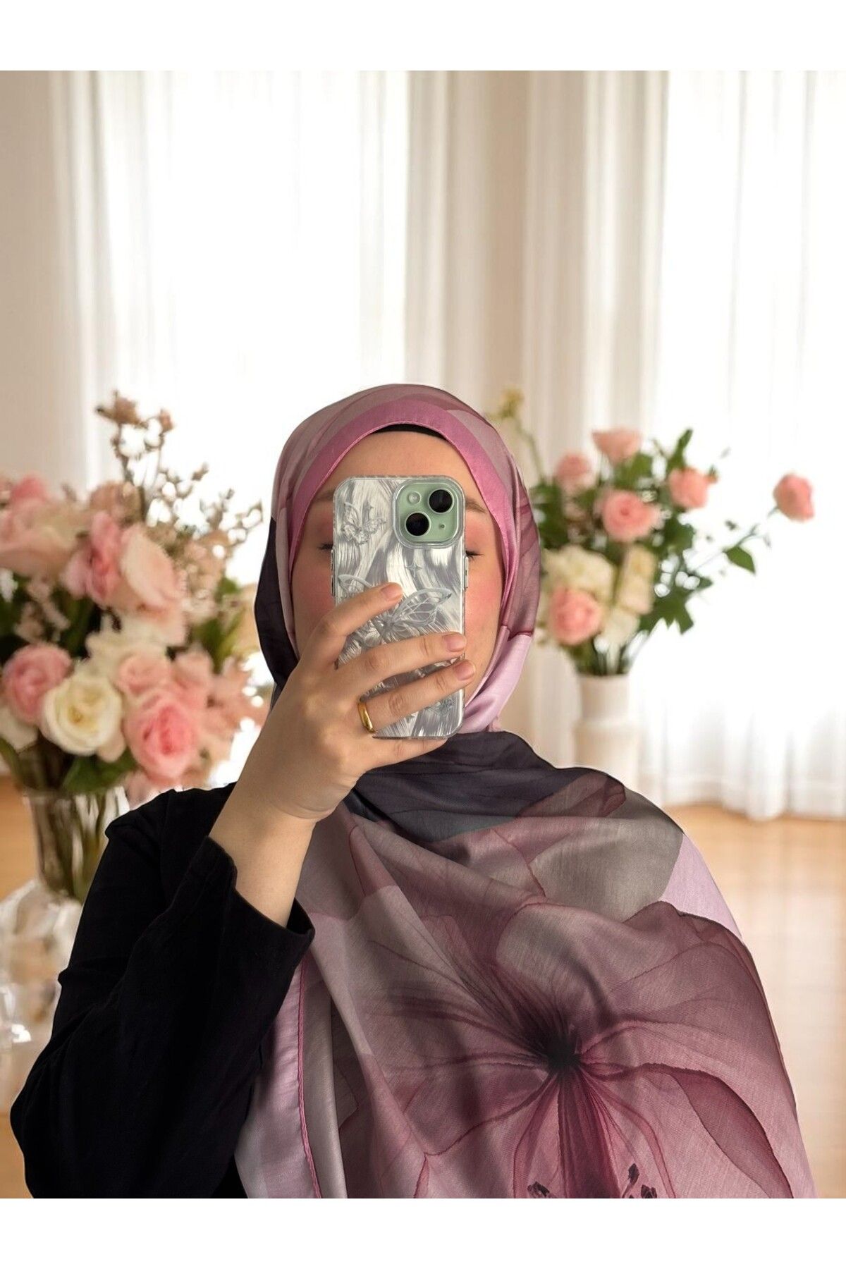 Lavena scarfs Lotus Serisi Çiçekli Desen Pamuklu Dijital Soft Şal