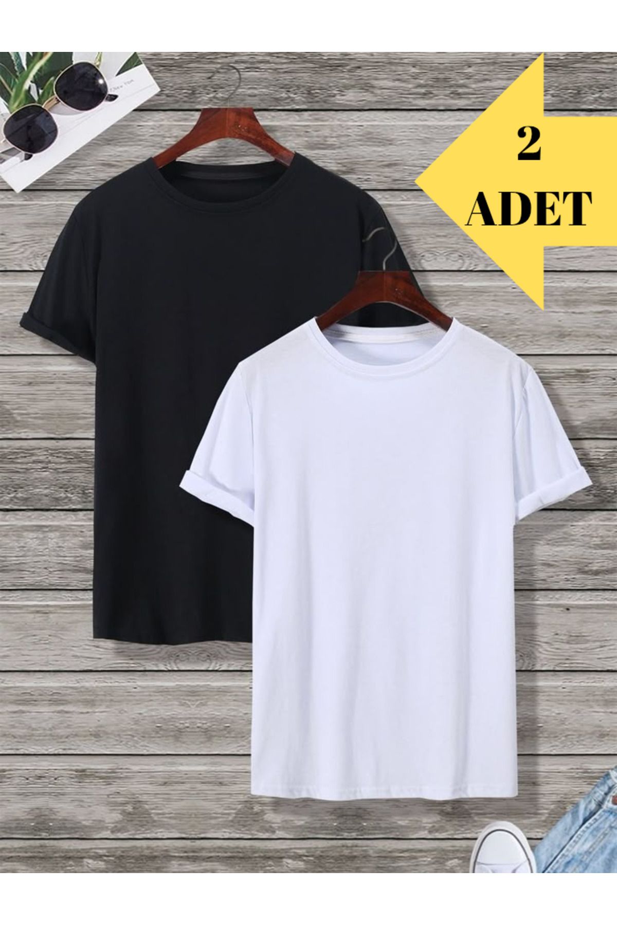 THE WHITE Erkek Basic Siyah/Beyaz 2'li T-Shirt