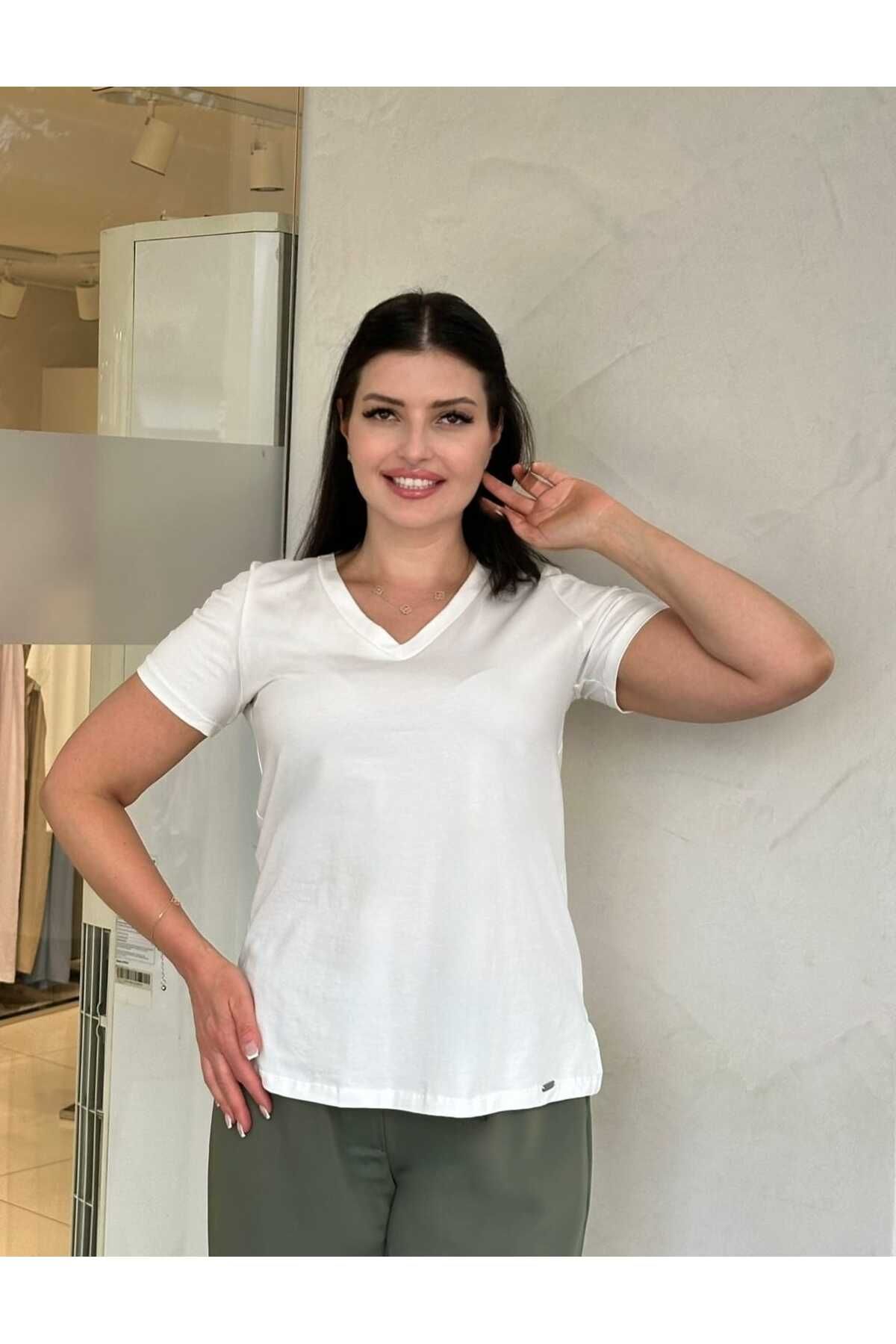 DE WHITES BÜYÜK BEDEN V YAKA BASIC BLUZ