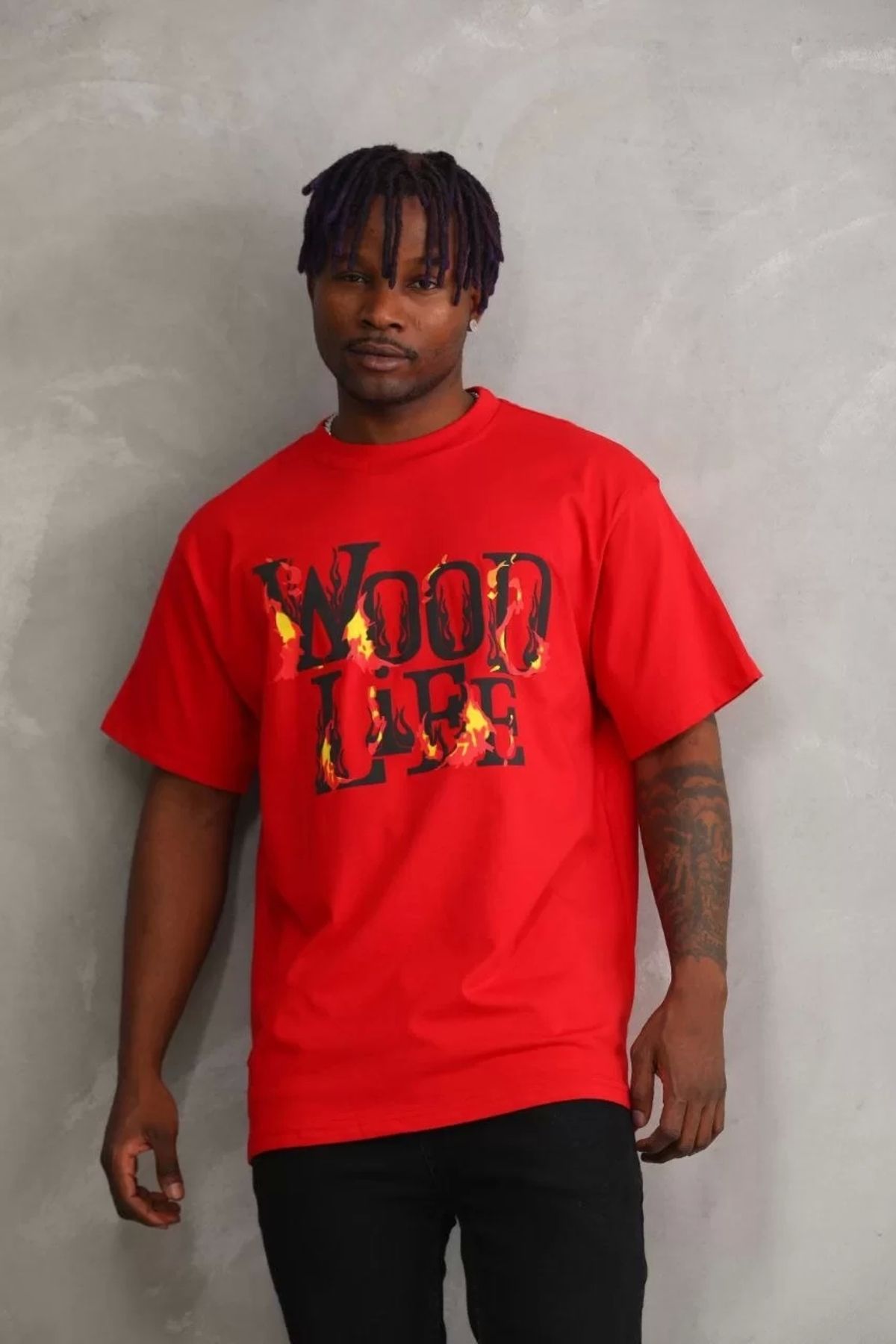 MODA CS Unisex Baskılı Oversize T-Shirt - Kırmızı