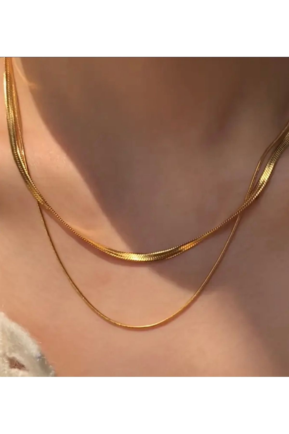 NO BRAND 2 li altın rengi çelik kolye