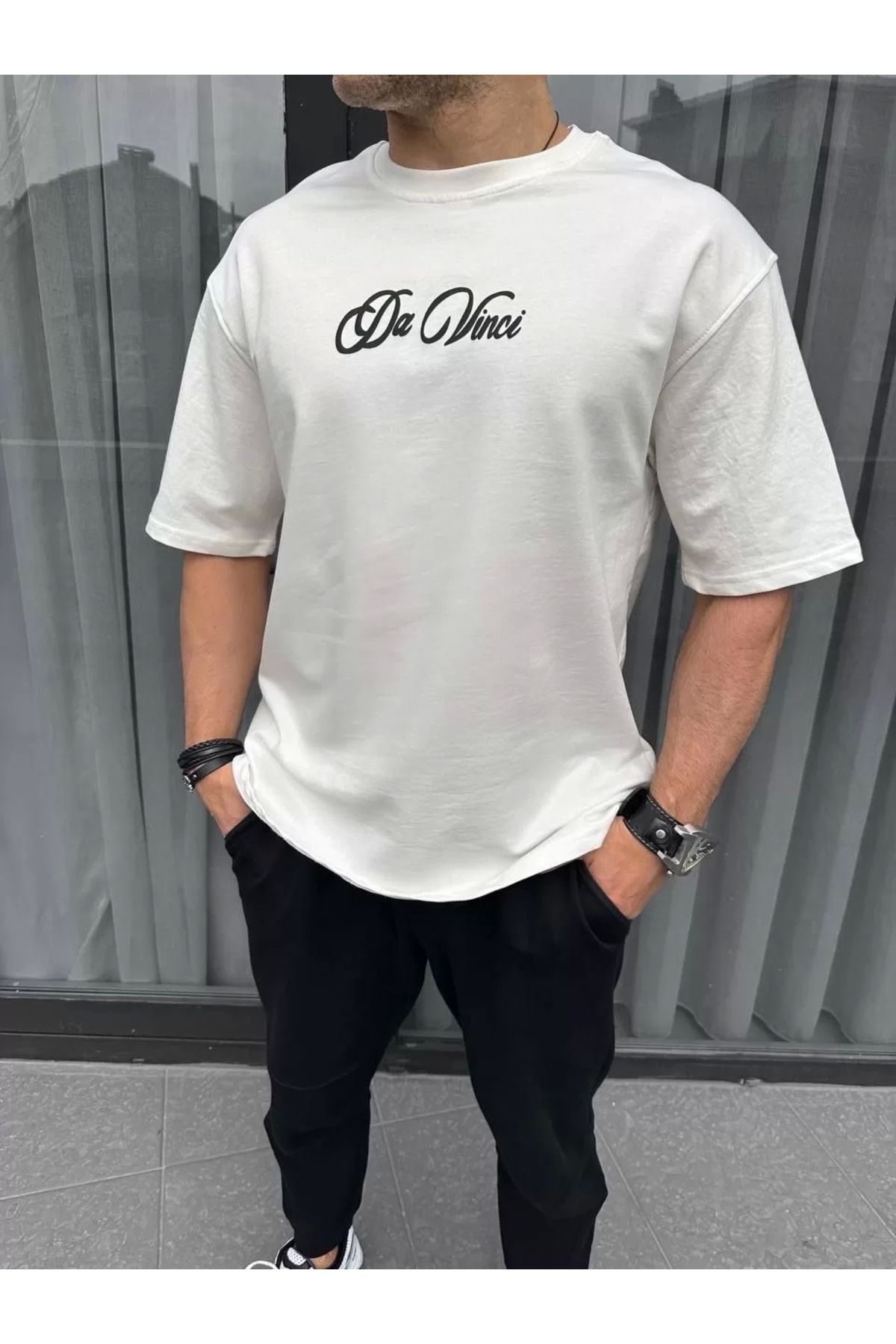 MODA CS Unisex Baskılı Oversize T-Shirt - Beyaz
