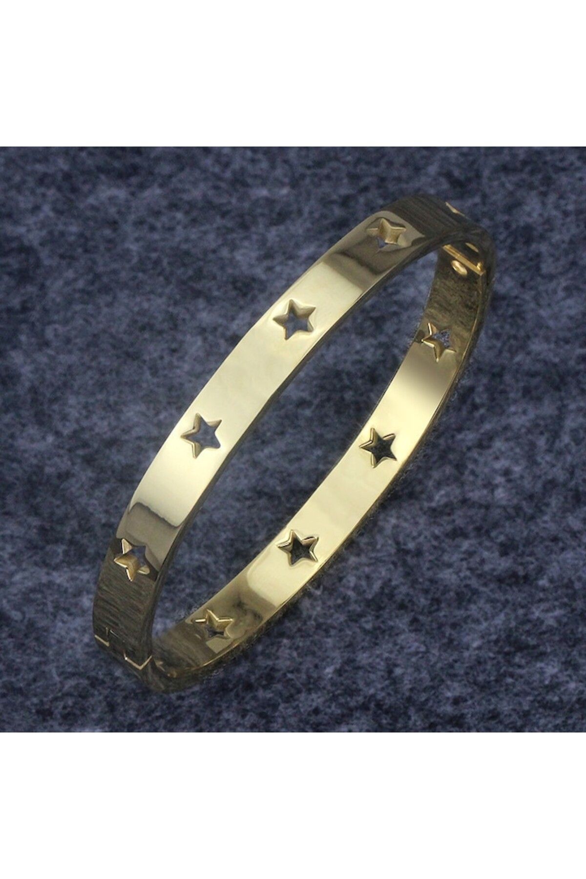 Tessero-Brățară tip bangle fixă ​​cu decupaje în formă de stea, oțel inoxidabil, placată cu aur de 18K, aurie 3