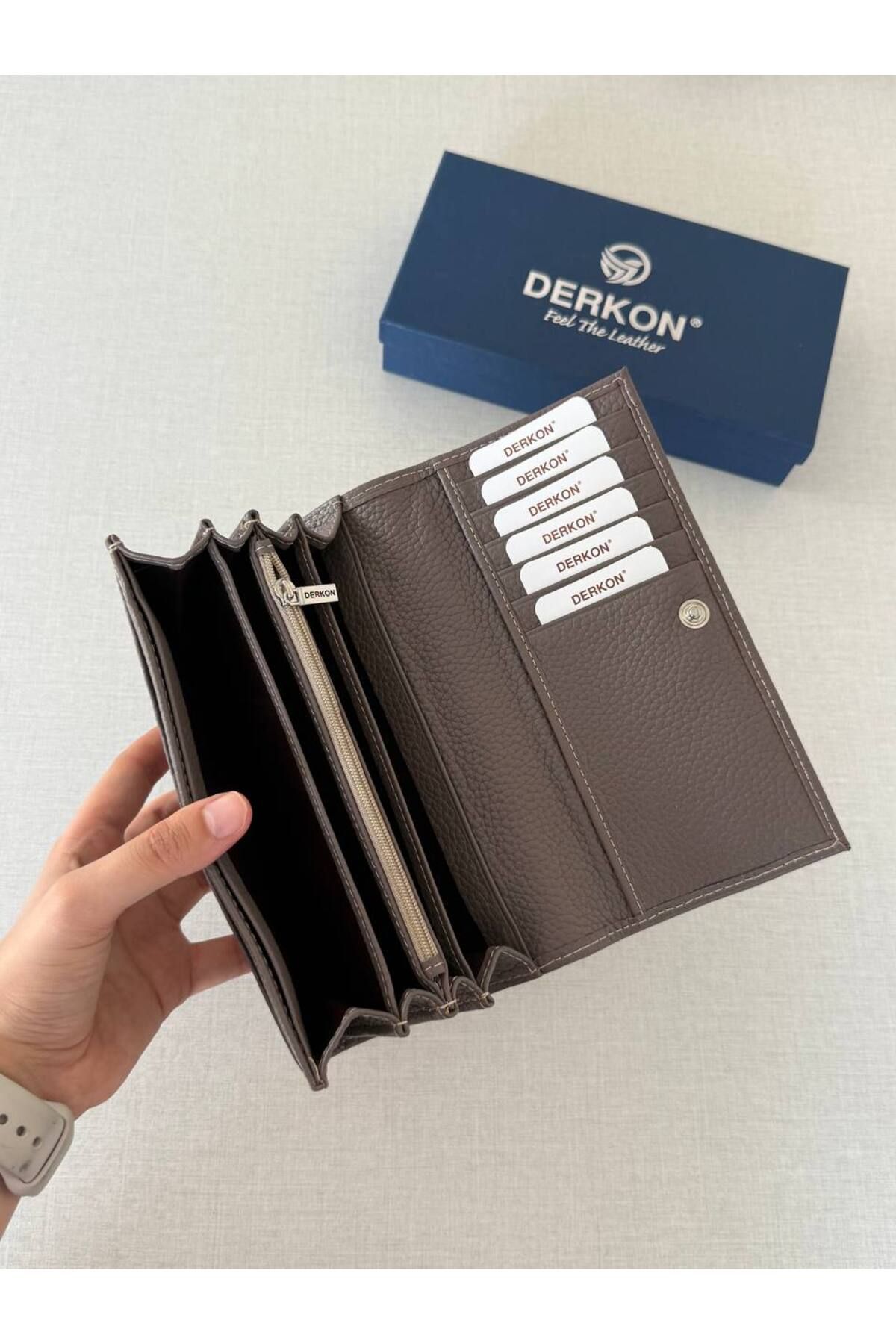 DERKON-Genuine Leather Vendy Model Women's Wallet with Plenty of Eyes Mink 2