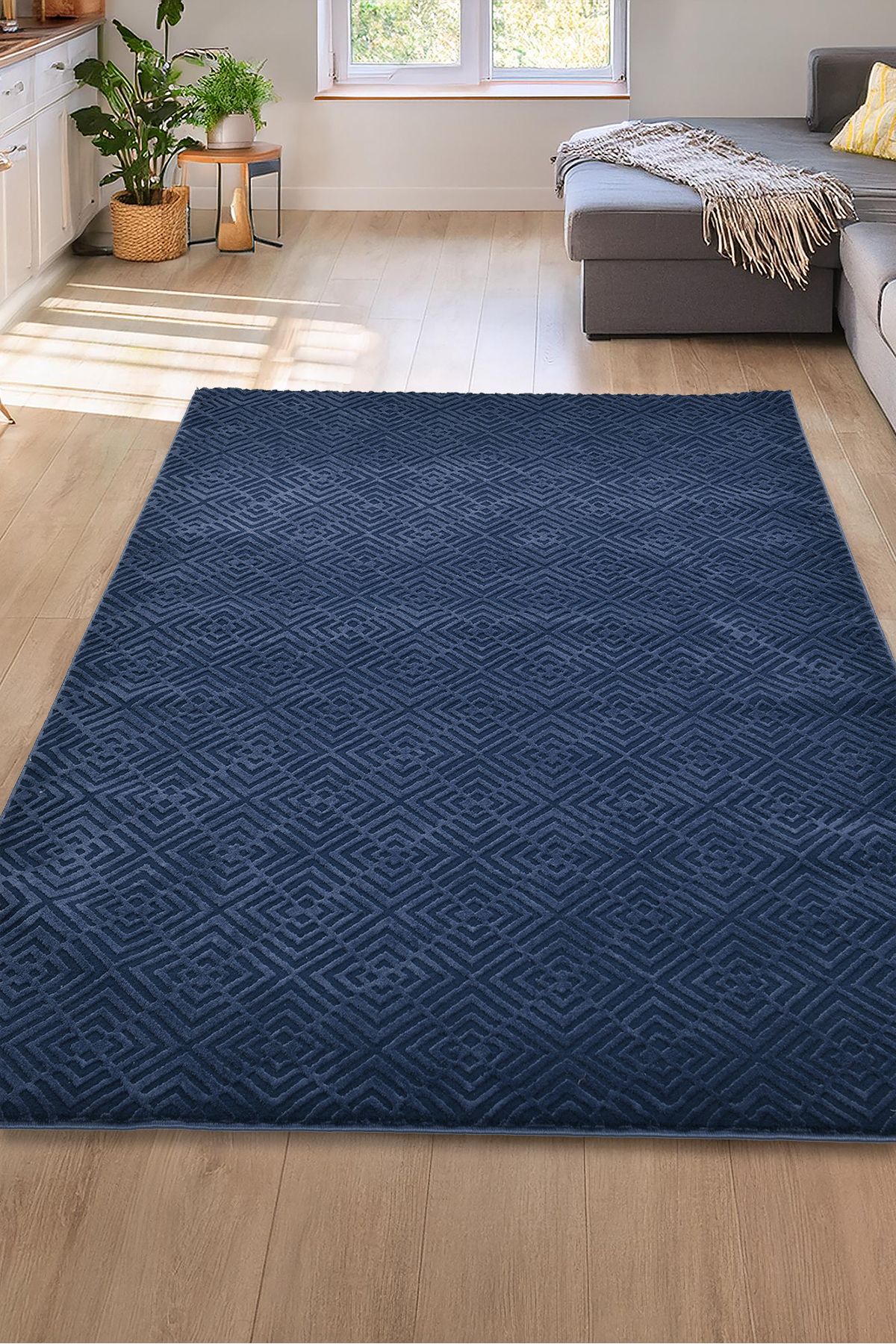 Giza Home Latte Lacivert Yumuşak Peluş Dokuma Halı Yolluk Çocuk Odası Oturma Odası Salon Mutfak Halısı Y499A_W