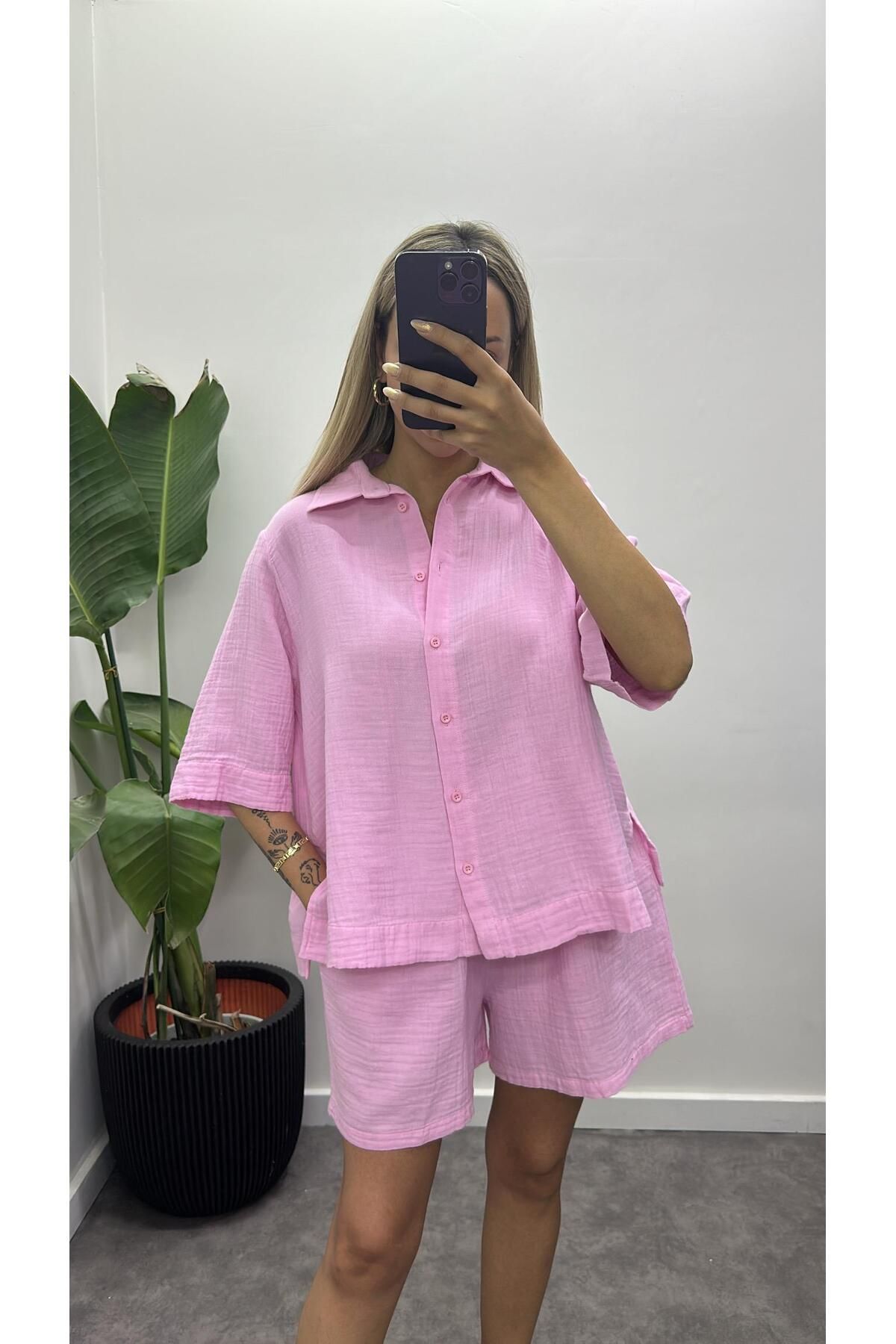Acar Boutique Müslin Kumaş Gömlekli Şortlu Takım