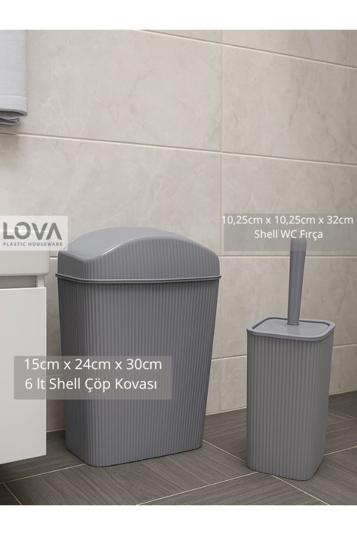 Lova 2 Set Banyo Çöp Kovası,WC Fırçası