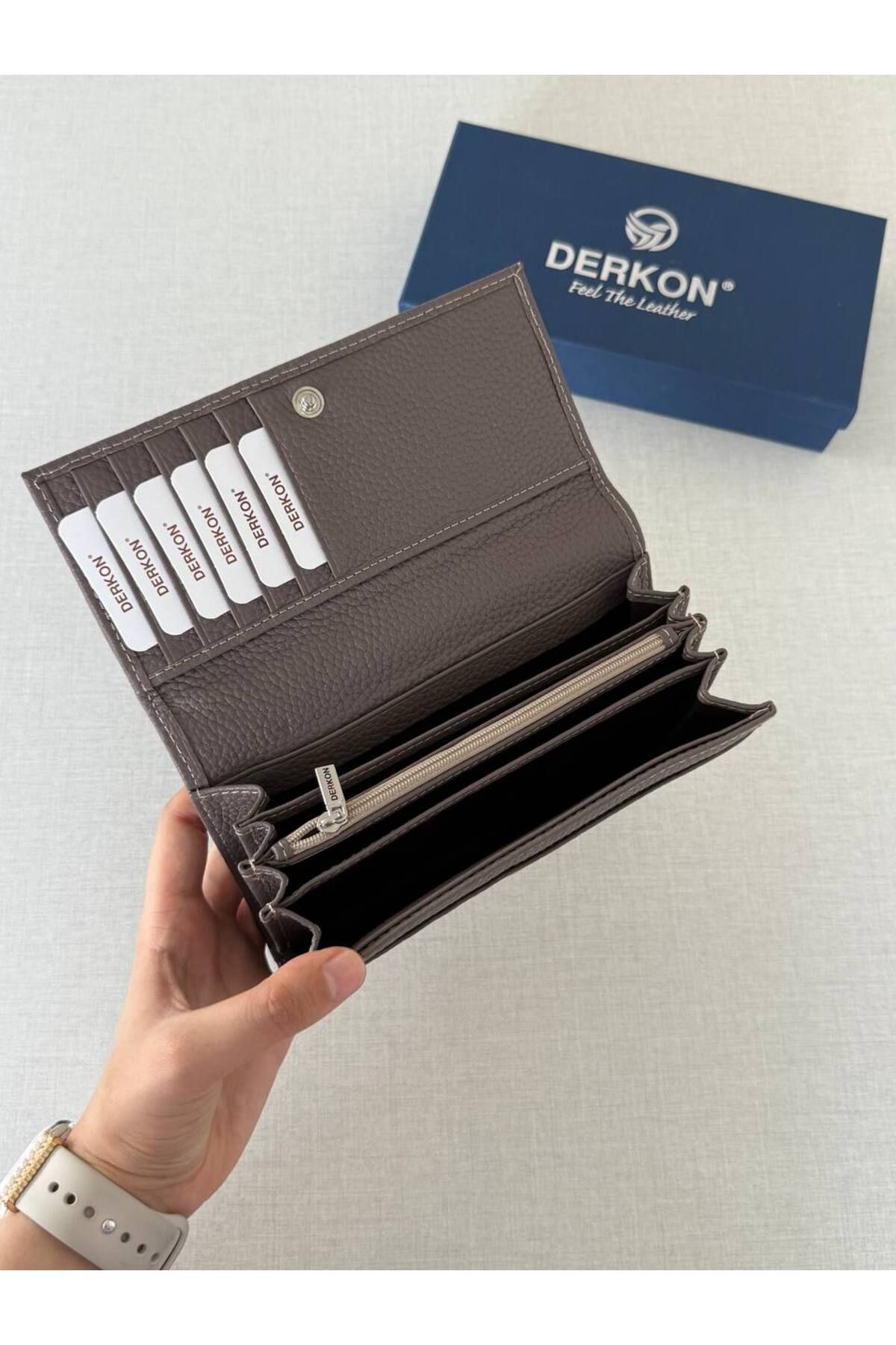 DERKON-Genuine Leather Vendy Model Women's Wallet with Plenty of Eyes Mink 3