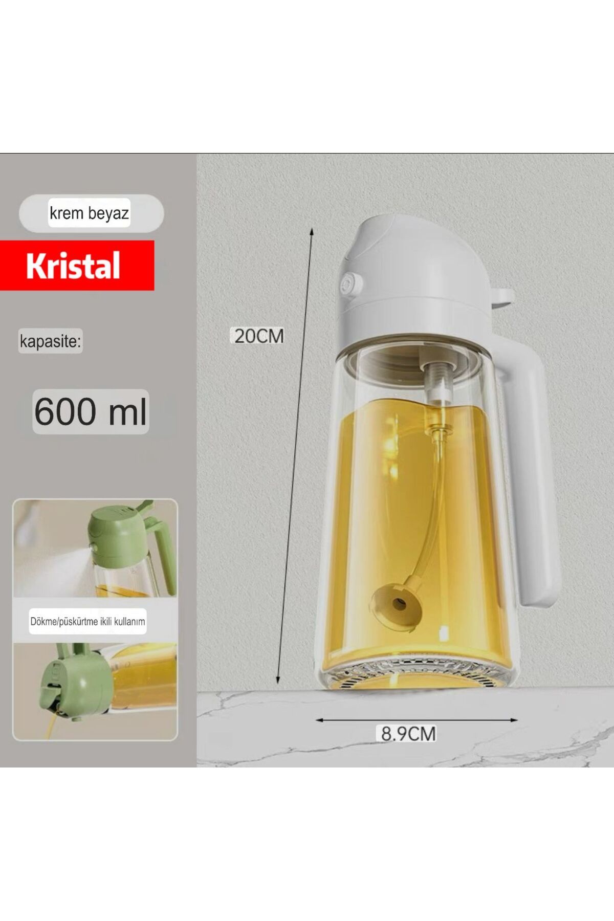 MN KRİSTAL 600 Ml Püskürtmeli Çift Fonksiyonlu Yağdanlık